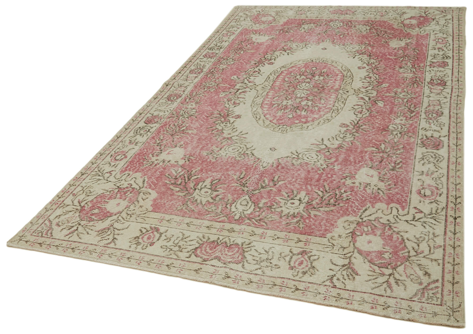 Vintage Bej Eskitme Pamuk Yün El Dokuma Halısı 168x314 Agacan