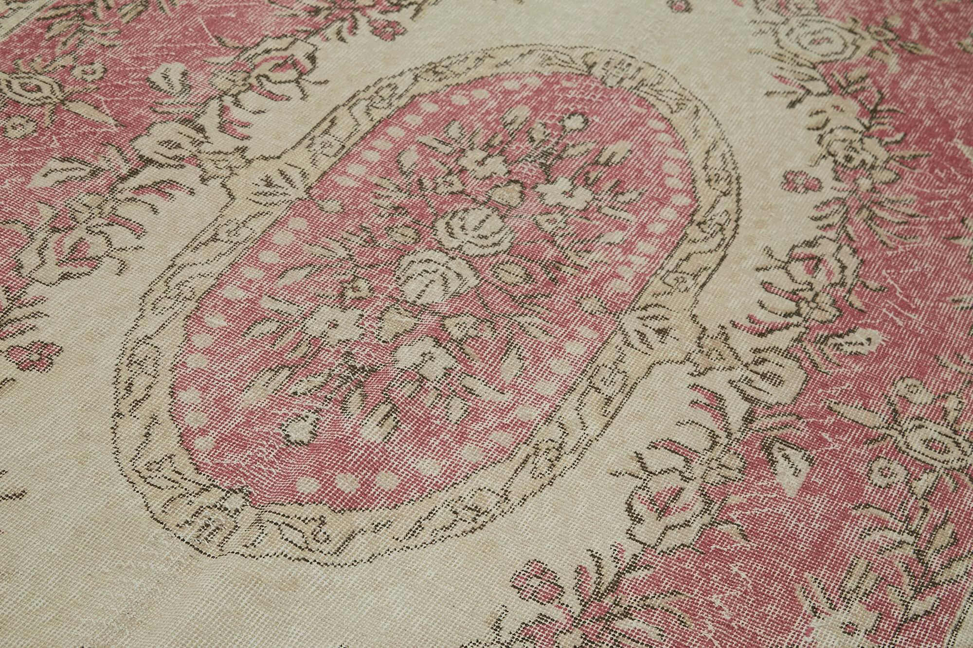 Vintage Bej Eskitme Pamuk Yün El Dokuma Halısı 168x314 Agacan