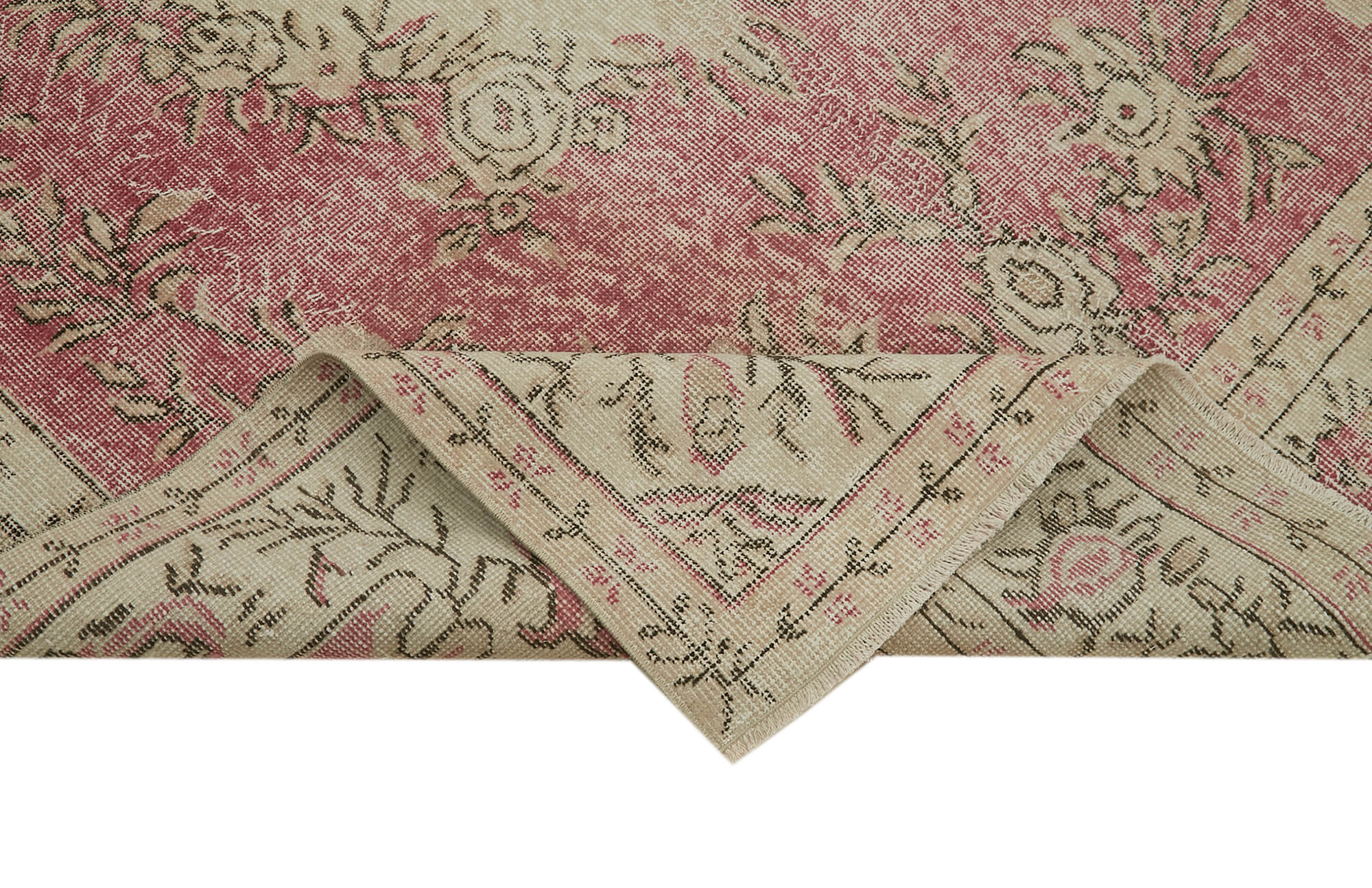 Vintage Bej Eskitme Pamuk Yün El Dokuma Halısı 168x314 Agacan