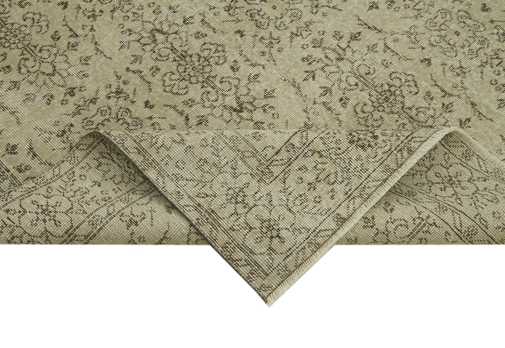 Vintage Bej Eskitme Pamuk Yün El Dokuma Halısı 178x286 Agacan