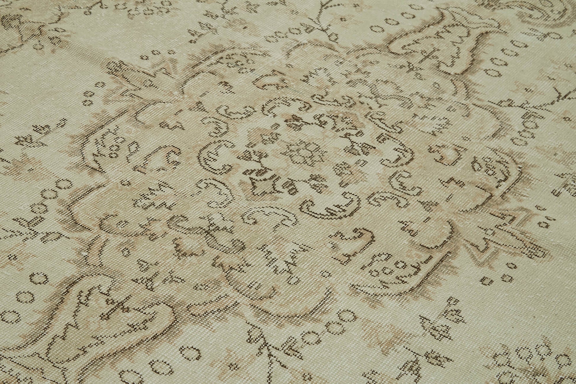 Vintage Bej Eskitme Pamuk Yün El Dokuma Halısı 165x295 Agacan