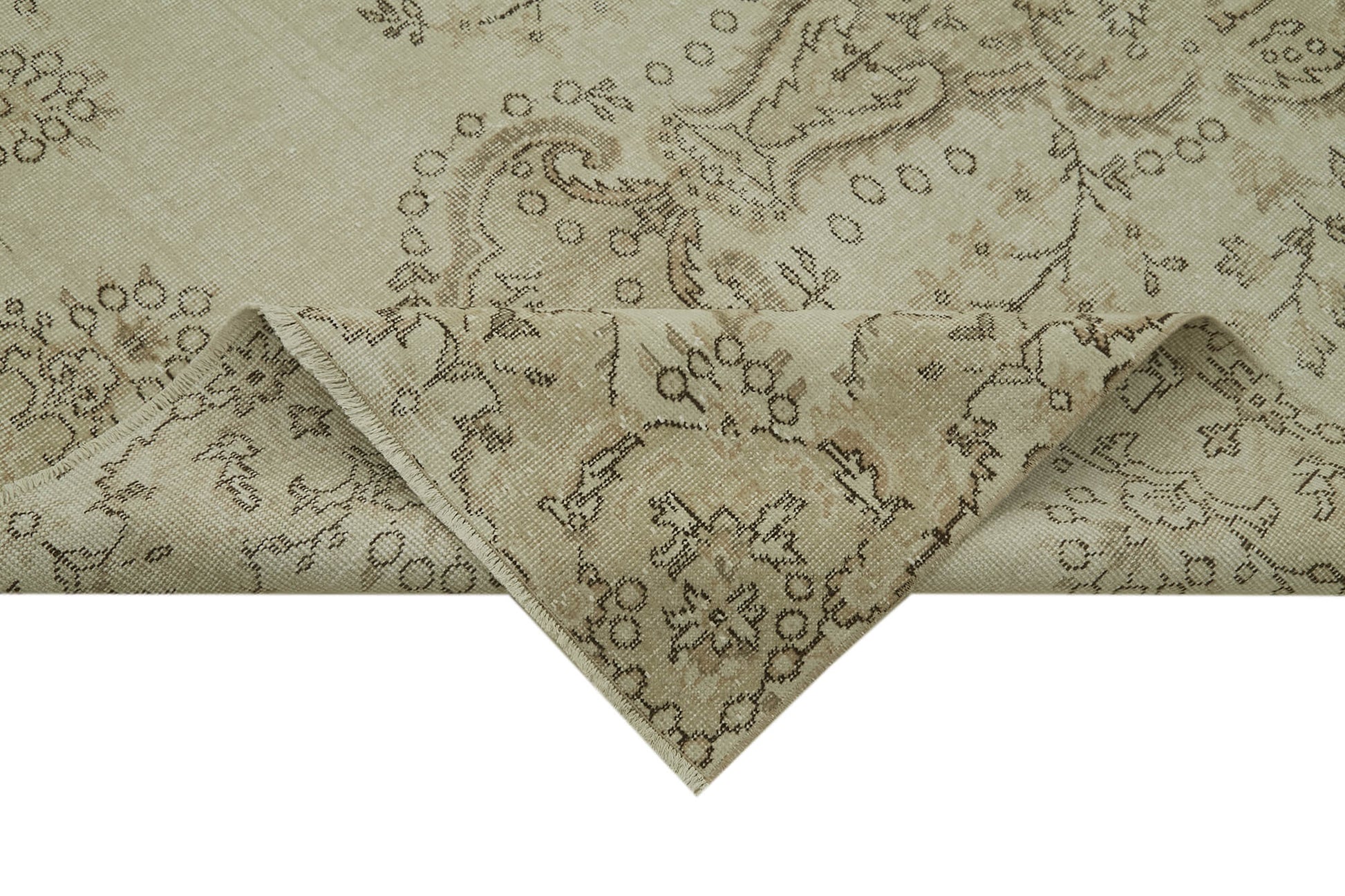 Vintage Bej Eskitme Pamuk Yün El Dokuma Halısı 165x295 Agacan