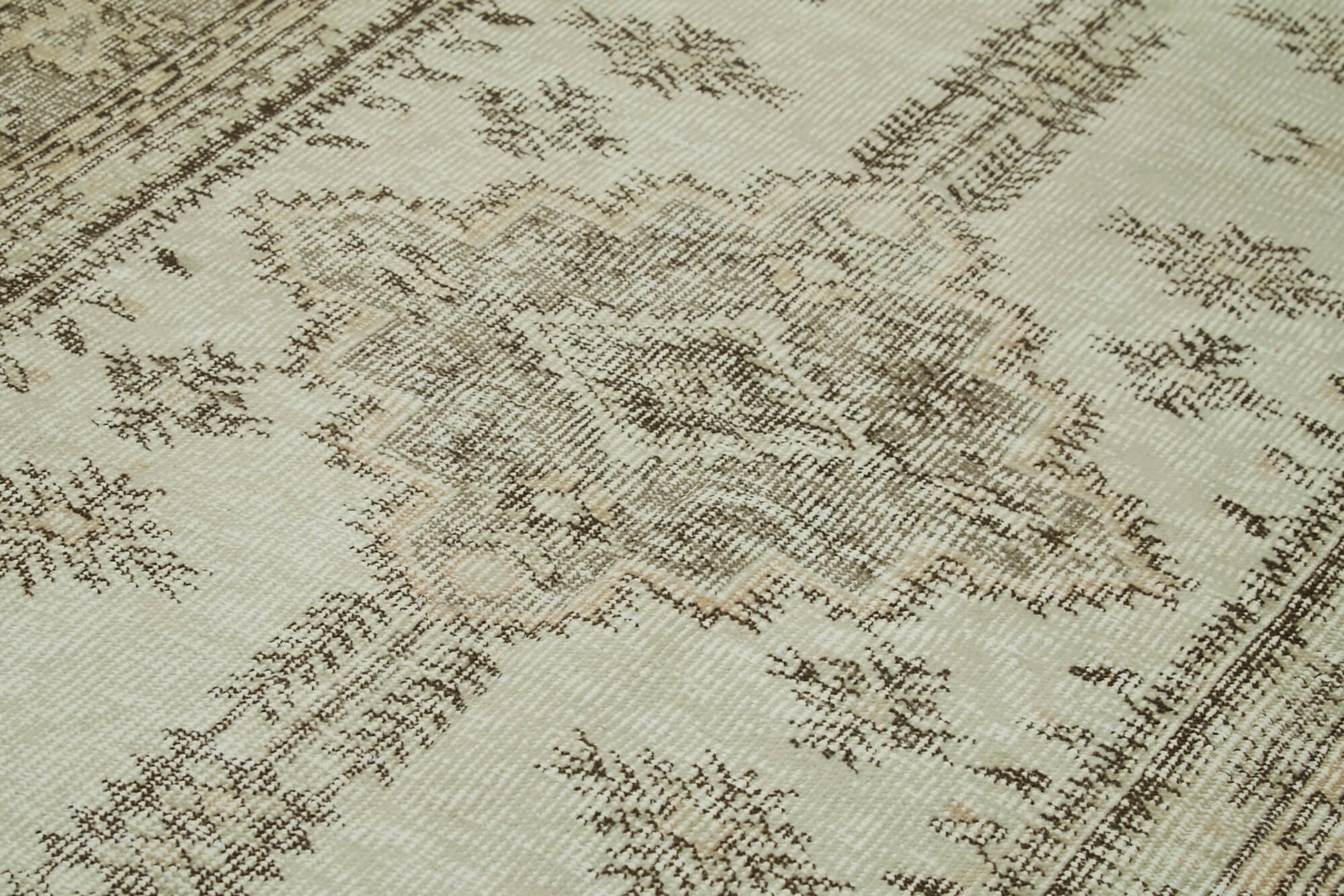 Vintage Bej Eskitme Pamuk Yün El Dokuma Halısı 159x277 Agacan