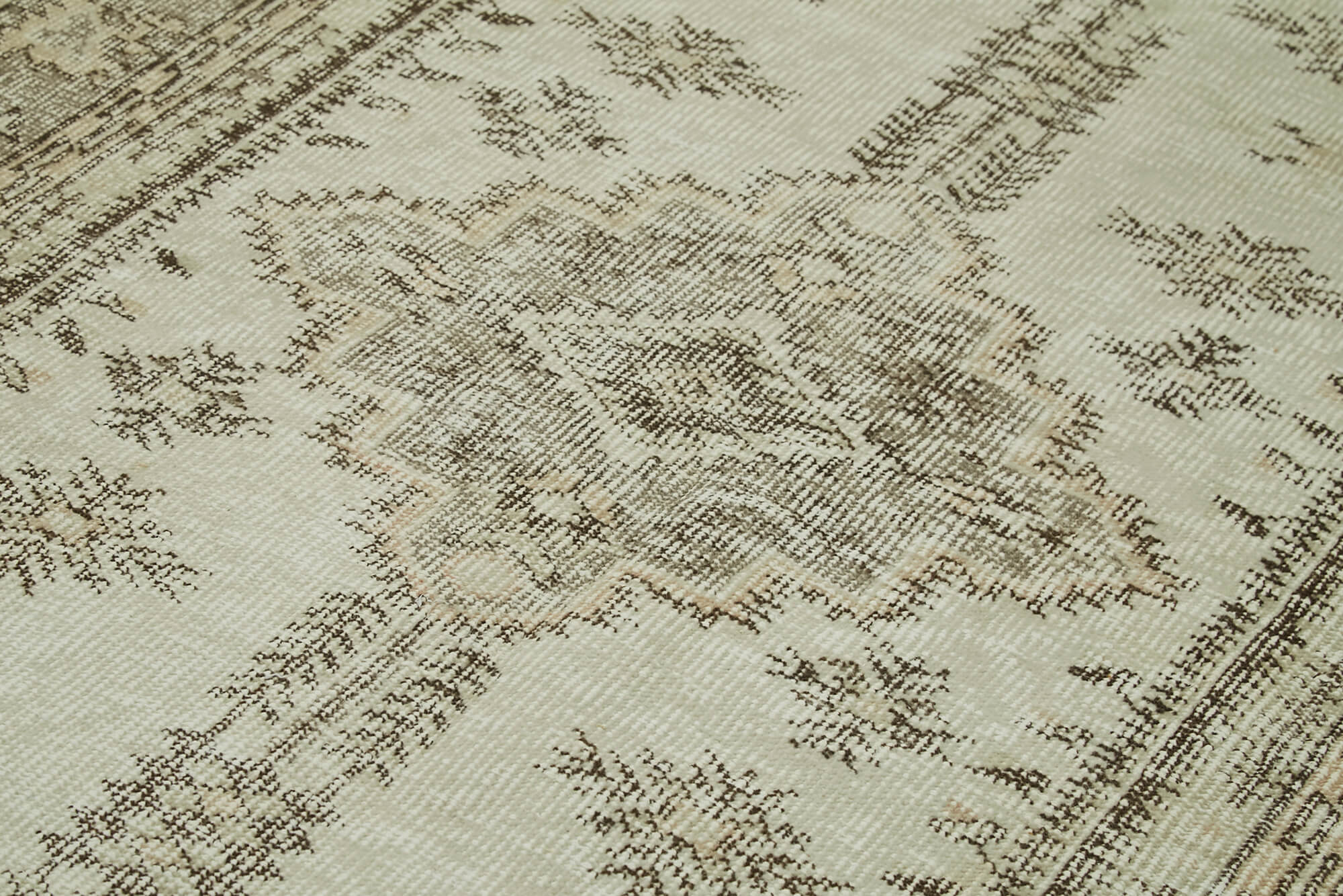 Vintage Bej Eskitme Pamuk Yün El Dokuma Halısı 159x277 Agacan