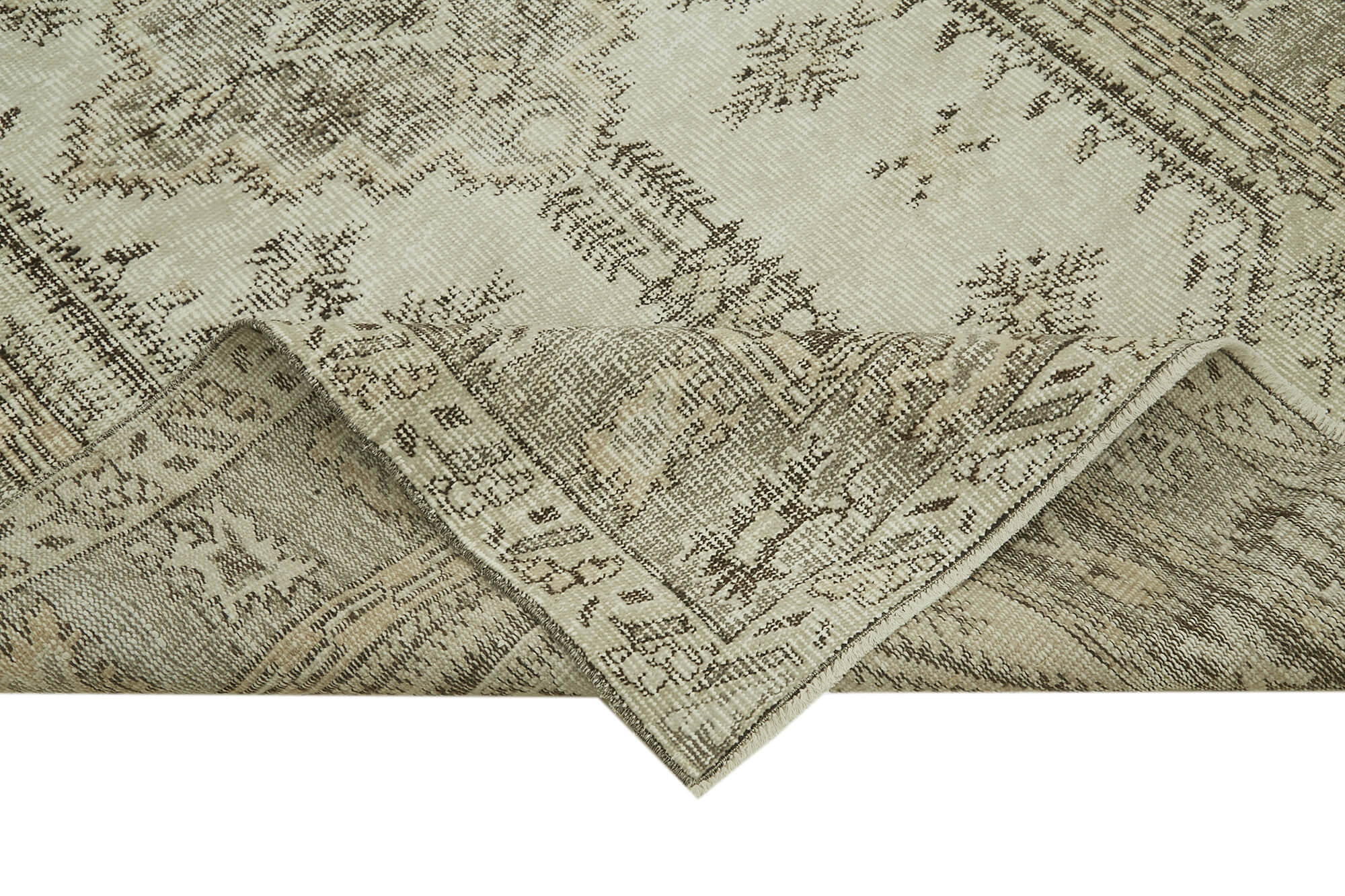 Vintage Bej Eskitme Pamuk Yün El Dokuma Halısı 159x277 Agacan