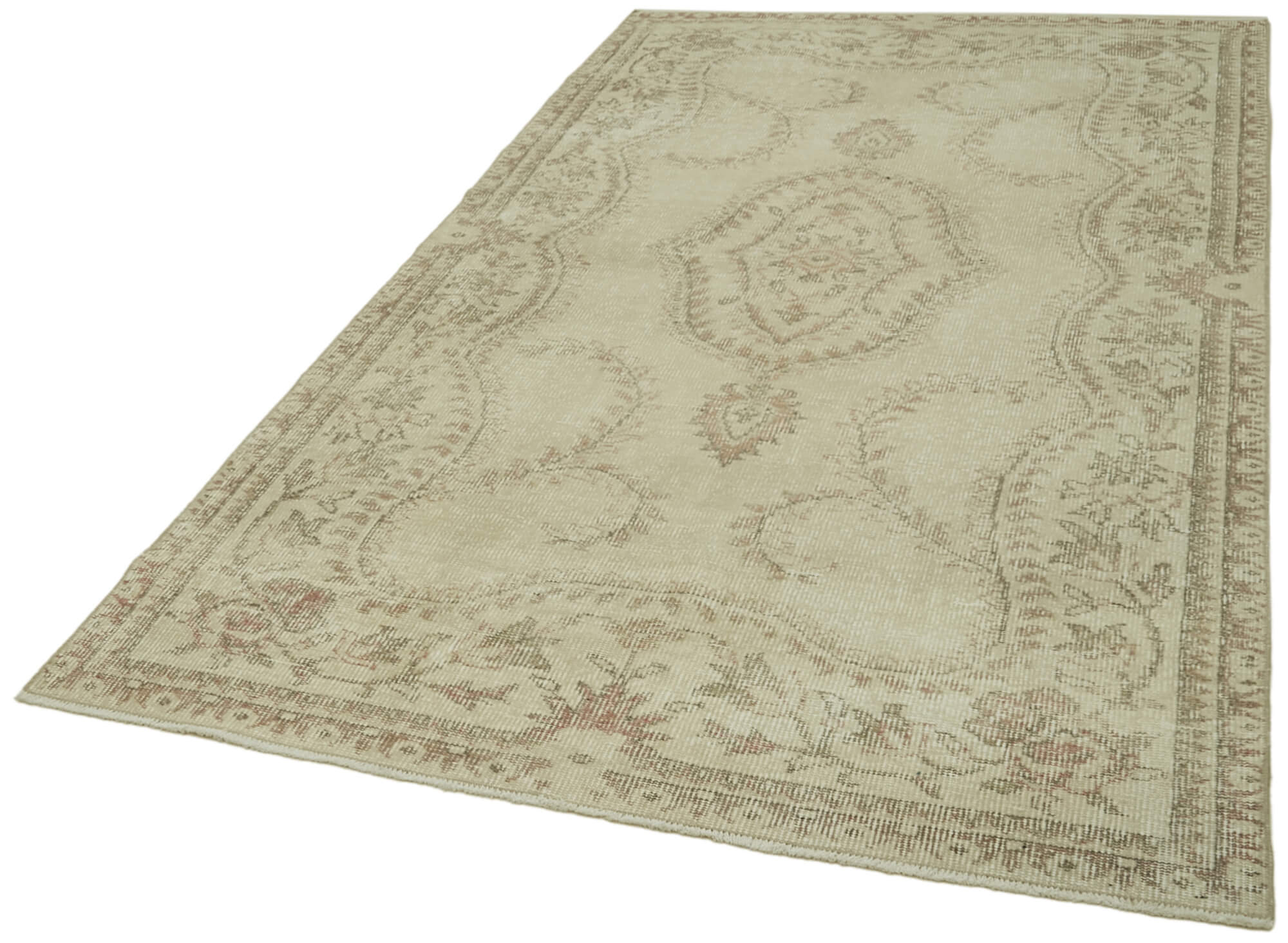 Vintage Bej Eskitme Pamuk Yün El Dokuma Halısı 133x266 Agacan