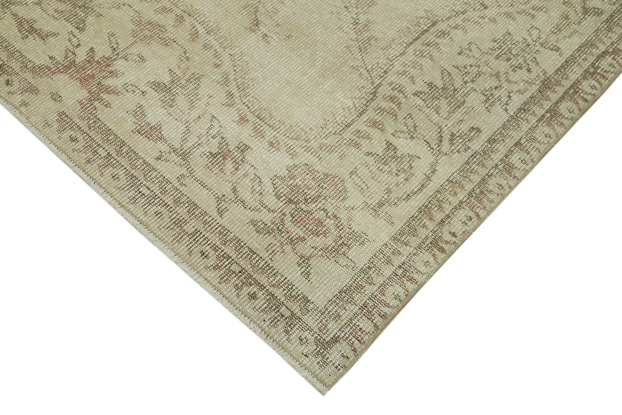 Vintage Bej Eskitme Pamuk Yün El Dokuma Halısı 133x266 Agacan