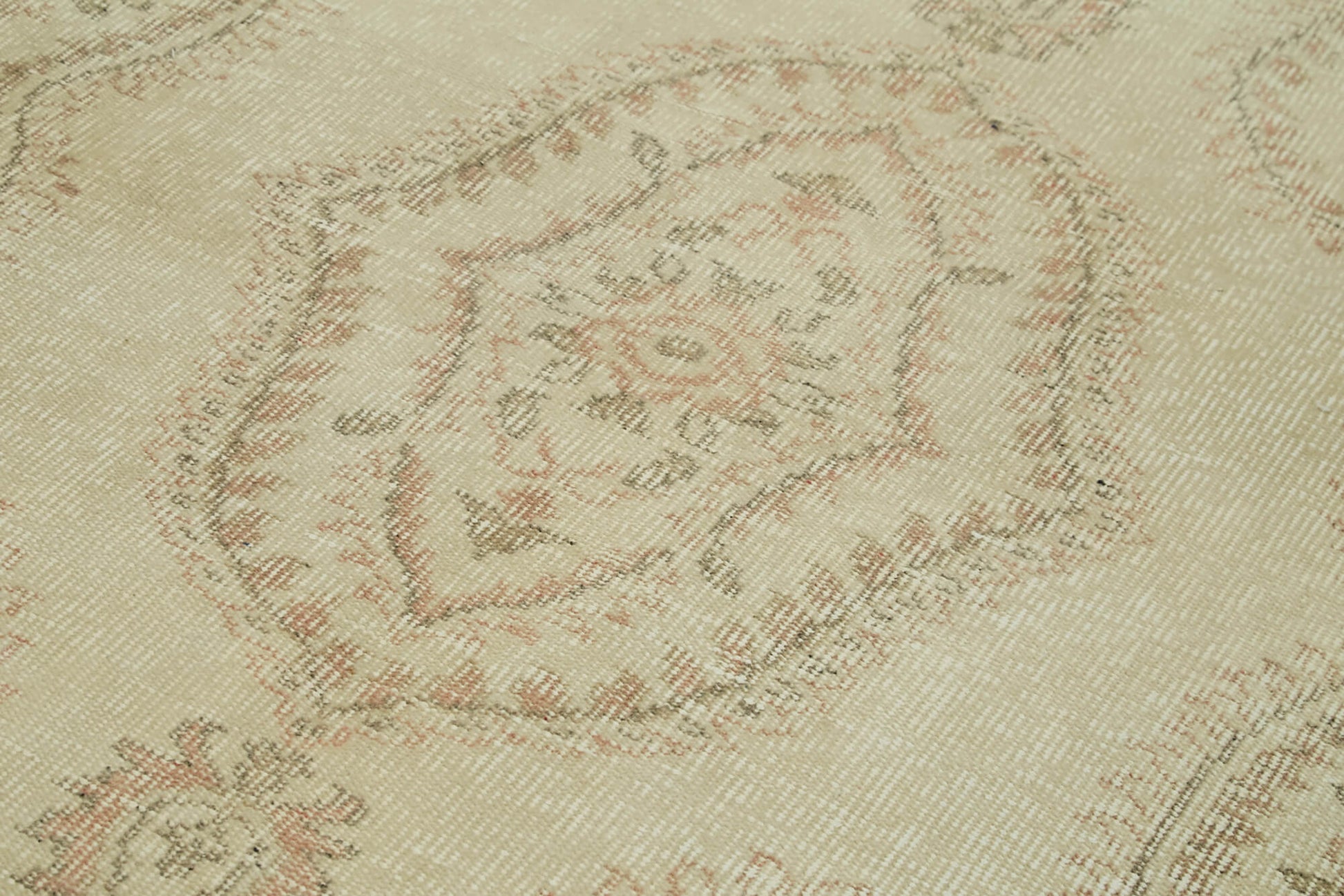 Vintage Bej Eskitme Pamuk Yün El Dokuma Halısı 133x266 Agacan