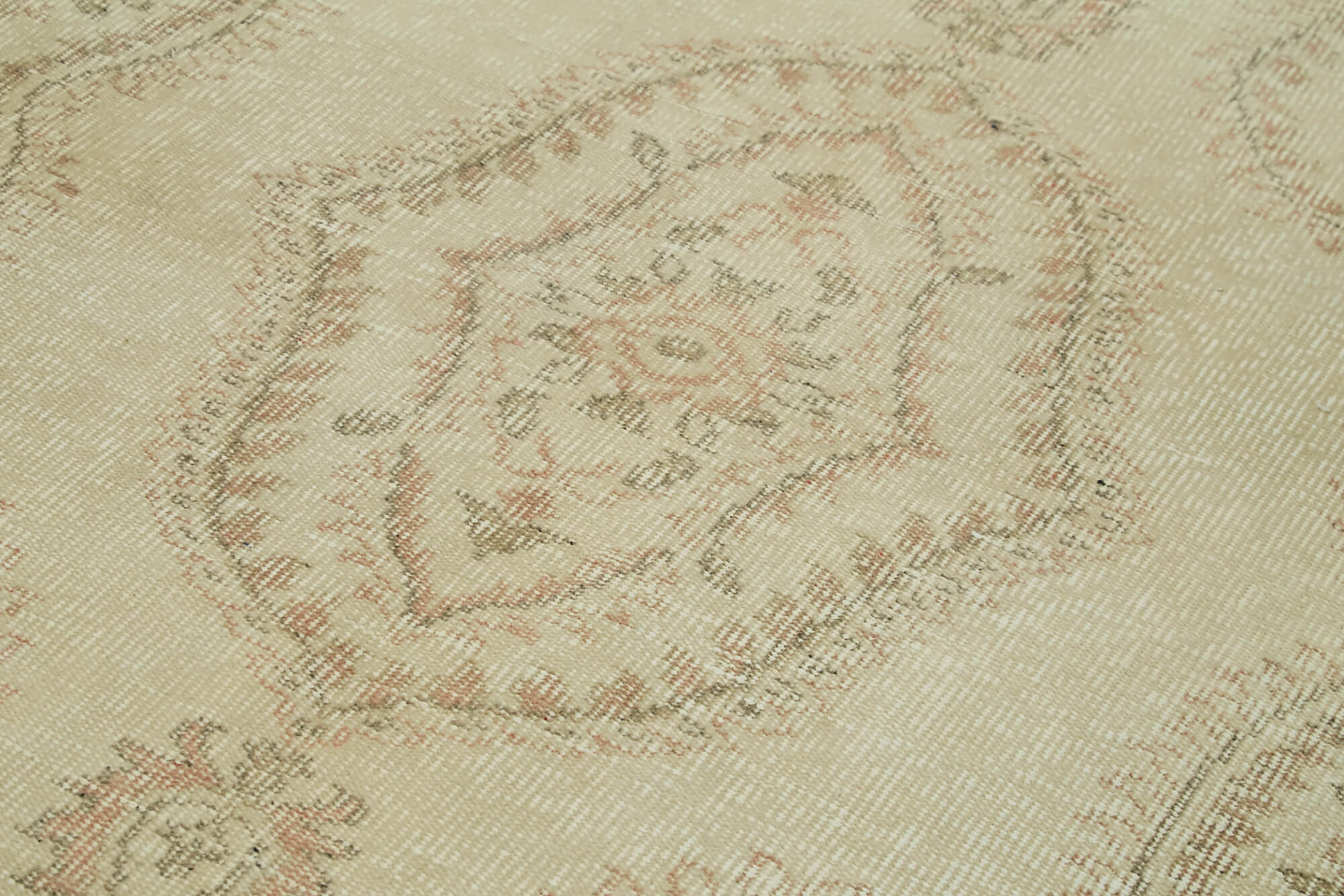 Vintage Bej Eskitme Pamuk Yün El Dokuma Halısı 133x266 Agacan