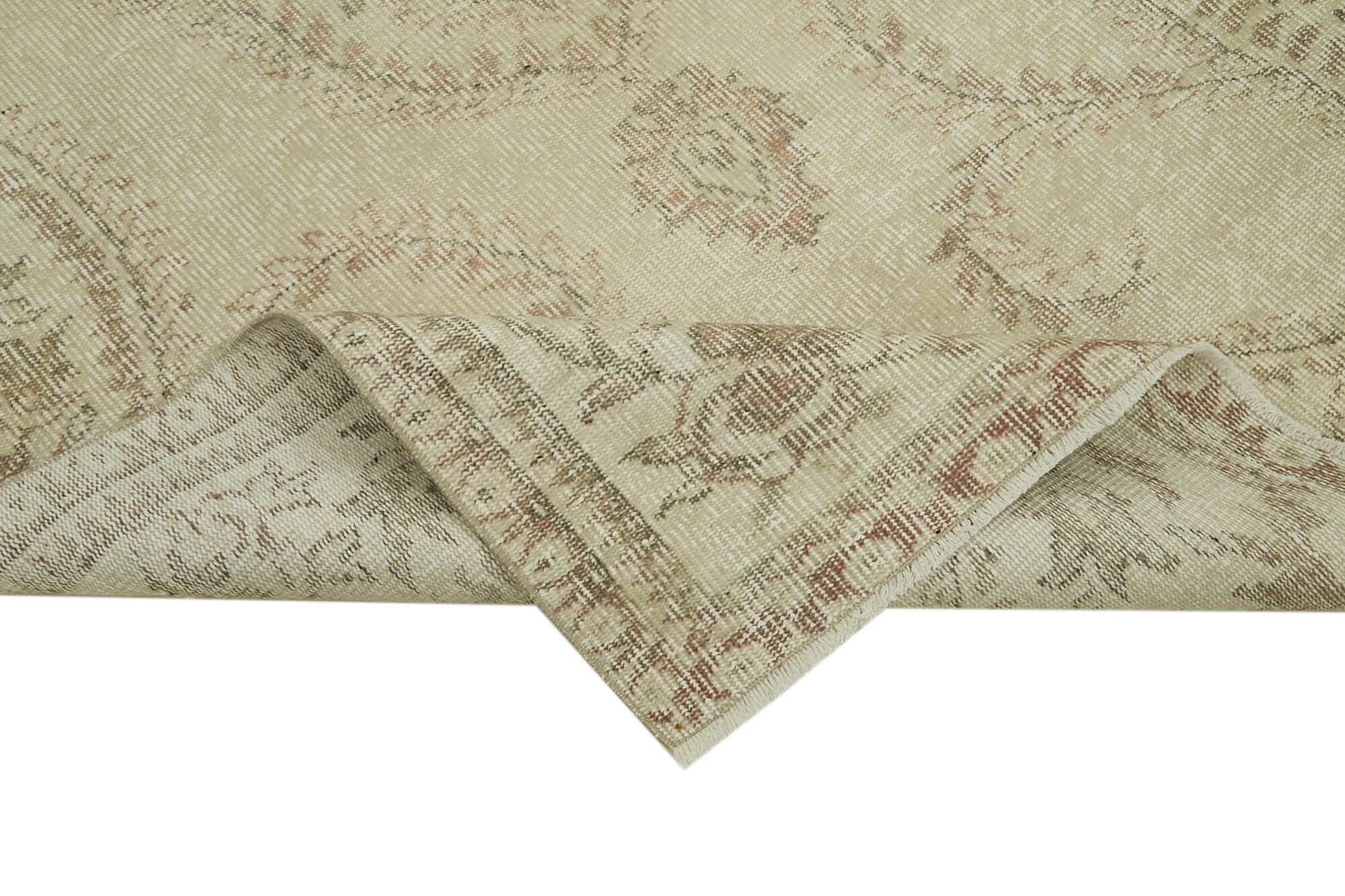 Vintage Bej Eskitme Pamuk Yün El Dokuma Halısı 133x266 Agacan