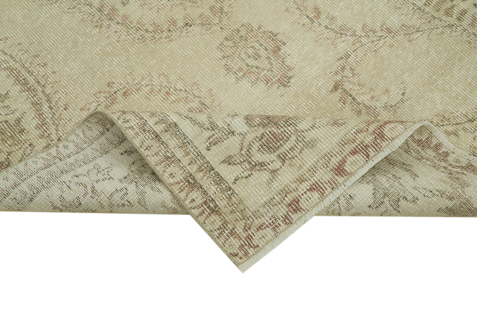 Vintage Bej Eskitme Pamuk Yün El Dokuma Halısı 133x266 Agacan