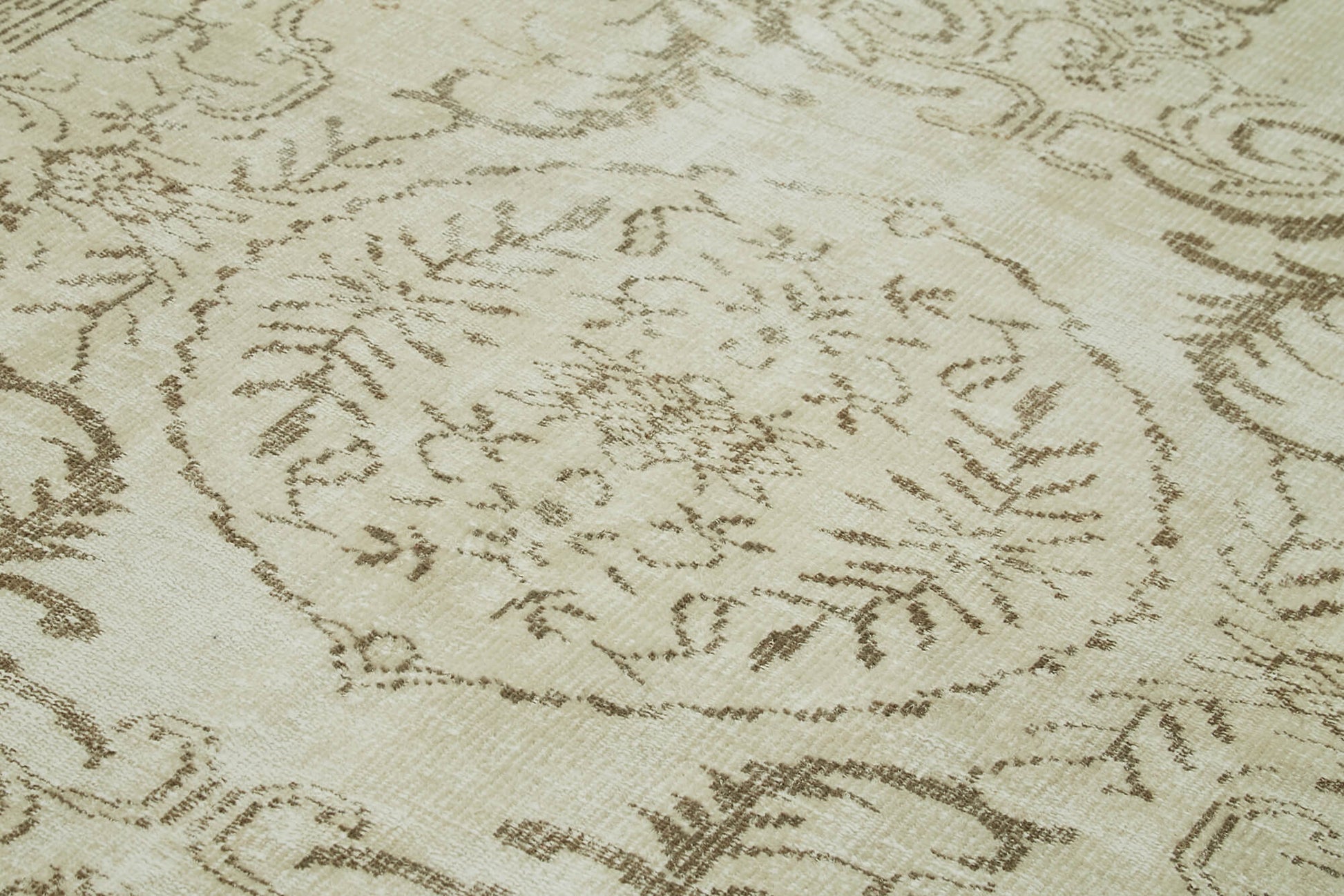 Vintage Bej Eskitme Pamuk Yün El Dokuma Halısı 173x282 Agacan