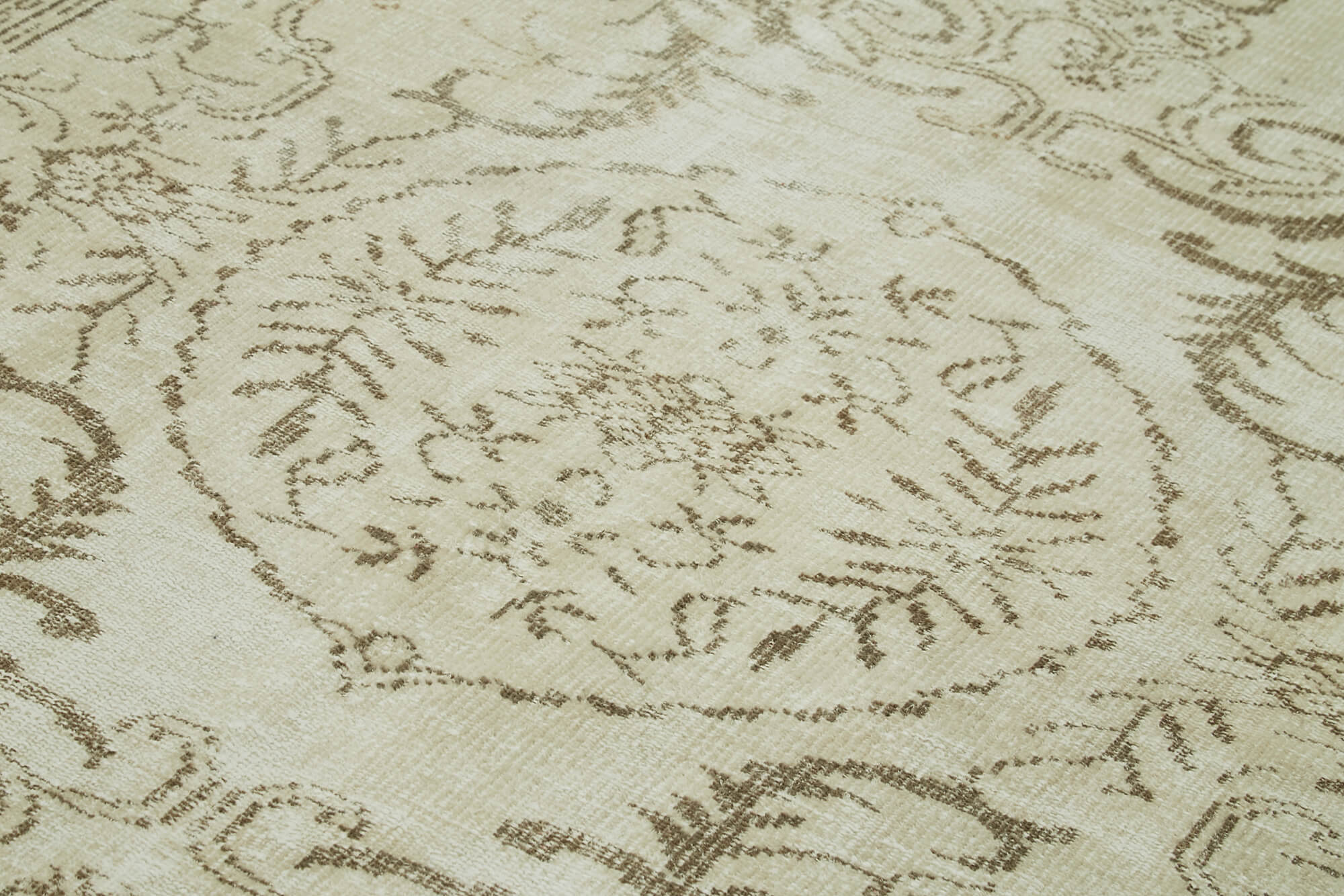 Vintage Bej Eskitme Pamuk Yün El Dokuma Halısı 173x282 Agacan