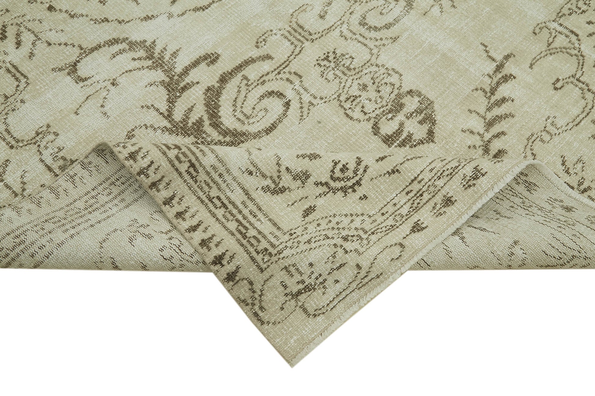 Vintage Bej Eskitme Pamuk Yün El Dokuma Halısı 173x282 Agacan