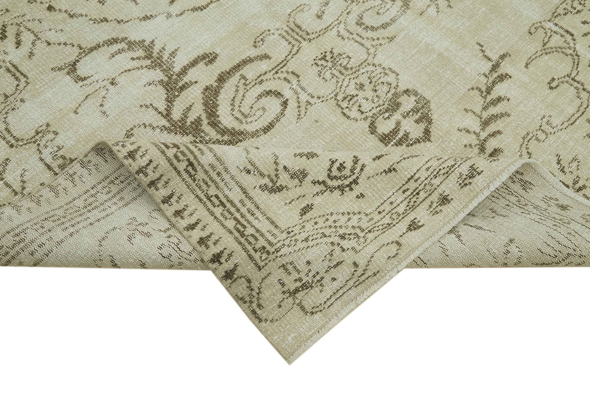 Vintage Bej Eskitme Pamuk Yün El Dokuma Halısı 173x282 Agacan