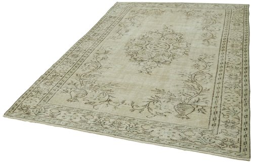 Vintage Bej Eskitme Pamuk Yün El Dokuma Halısı 179x285 Agacan