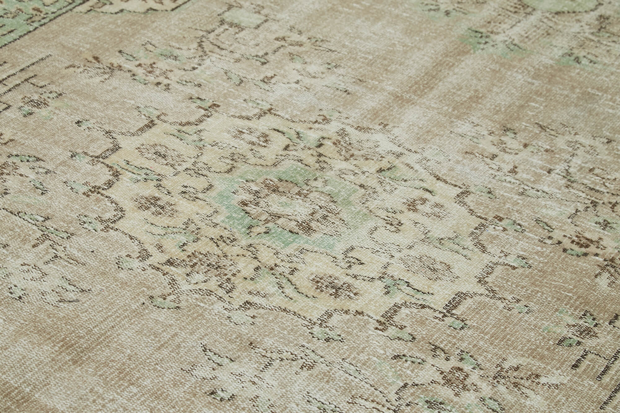 Vintage Bej Eskitme Pamuk Yün El Dokuma Halısı 175x280 Agacan