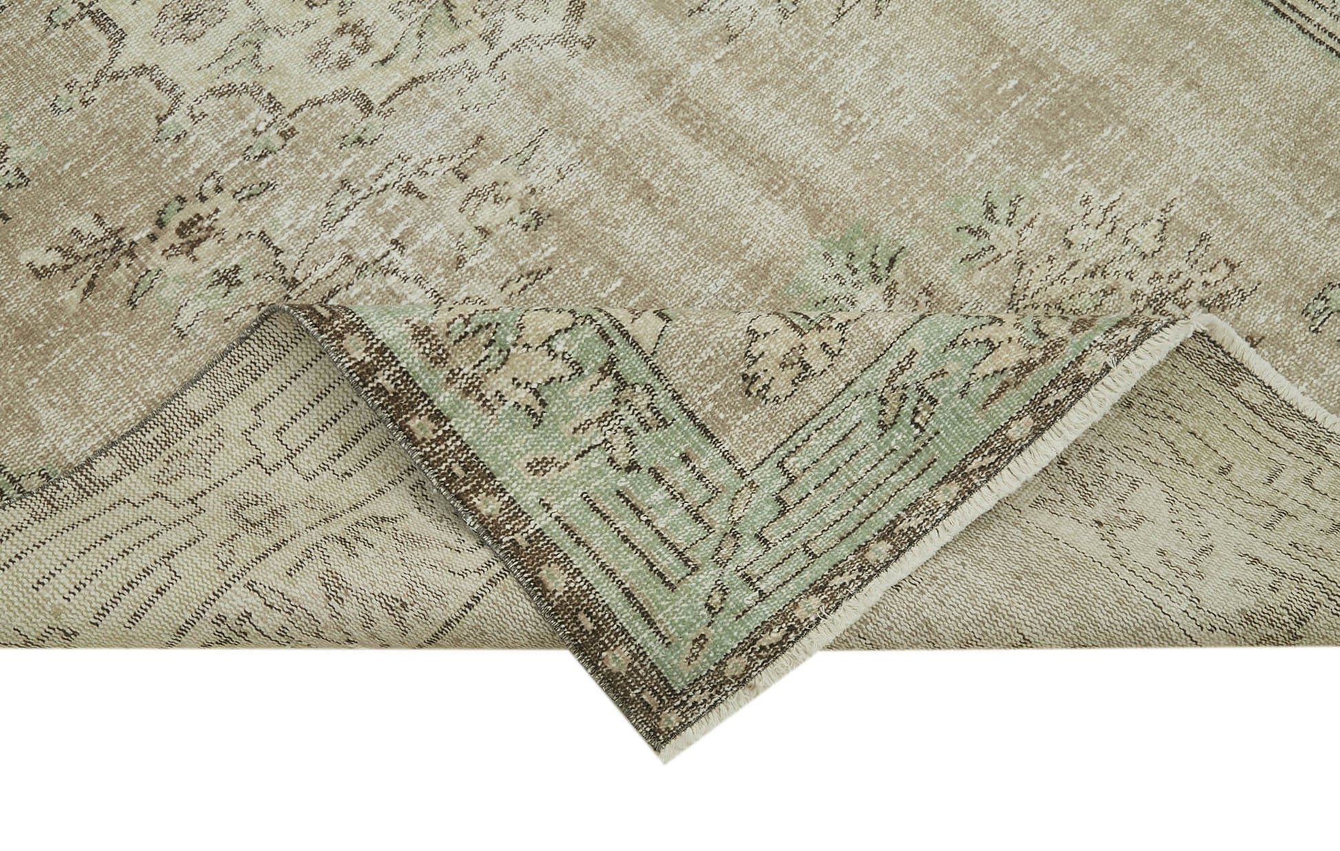 Vintage Bej Eskitme Pamuk Yün El Dokuma Halısı 175x280 Agacan