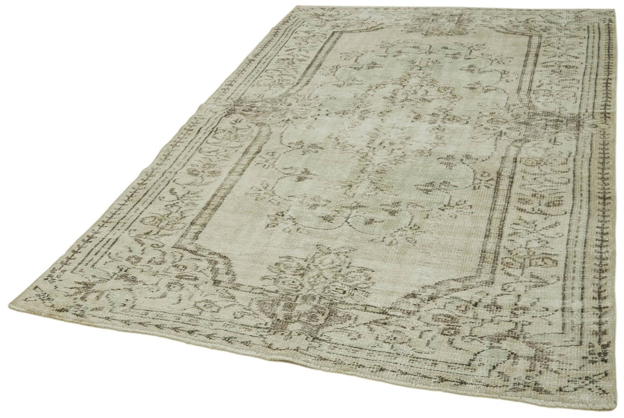 Vintage Bej Eskitme Pamuk Yün El Dokuma Halısı 166x258 Agacan