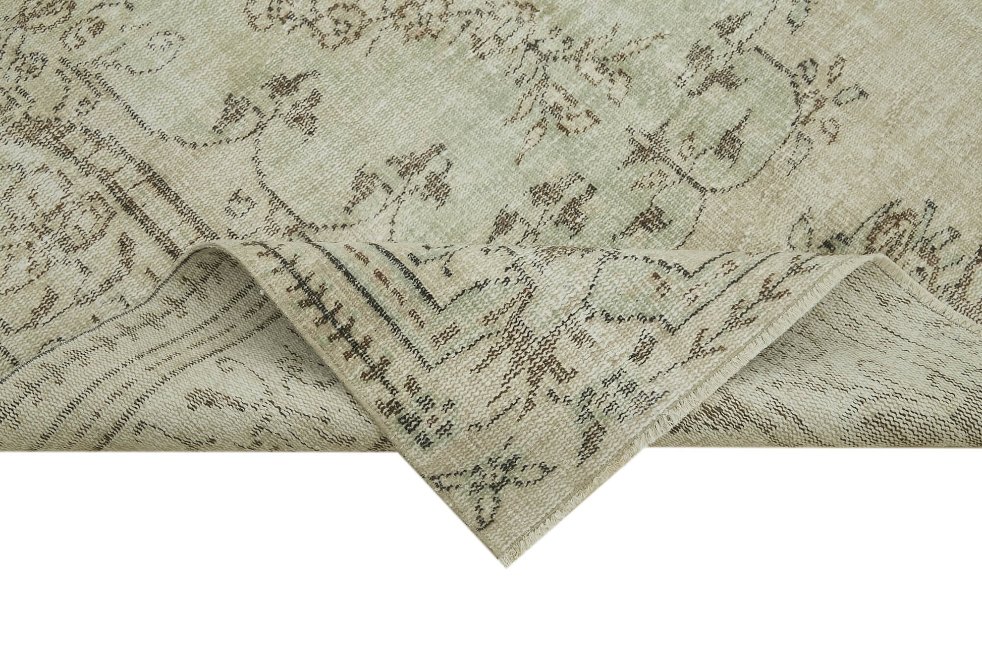 Vintage Bej Eskitme Pamuk Yün El Dokuma Halısı 166x258 Agacan