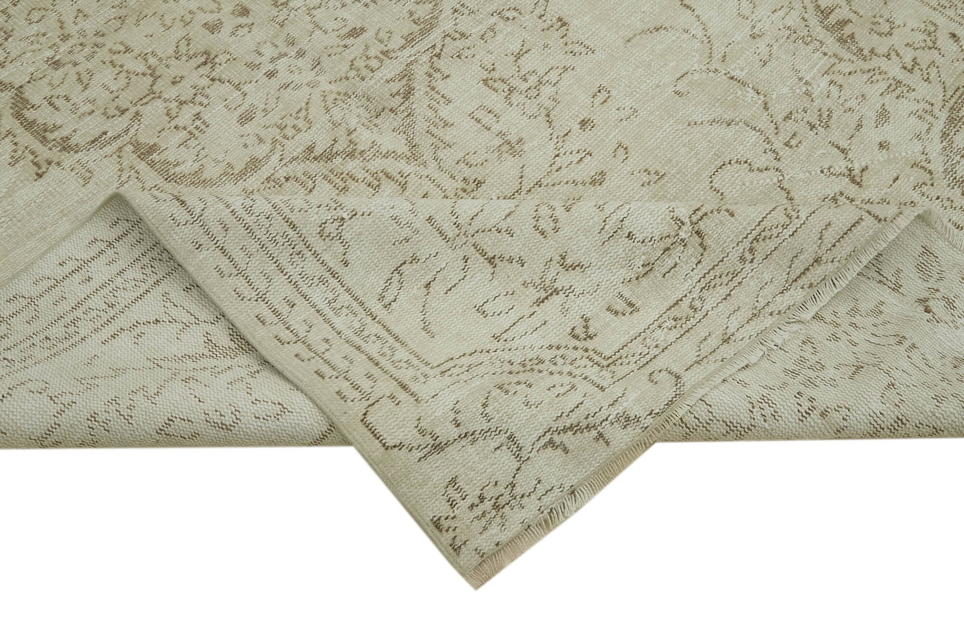 Vintage Bej Eskitme Pamuk Yün El Dokuma Halısı 174x288 Agacan