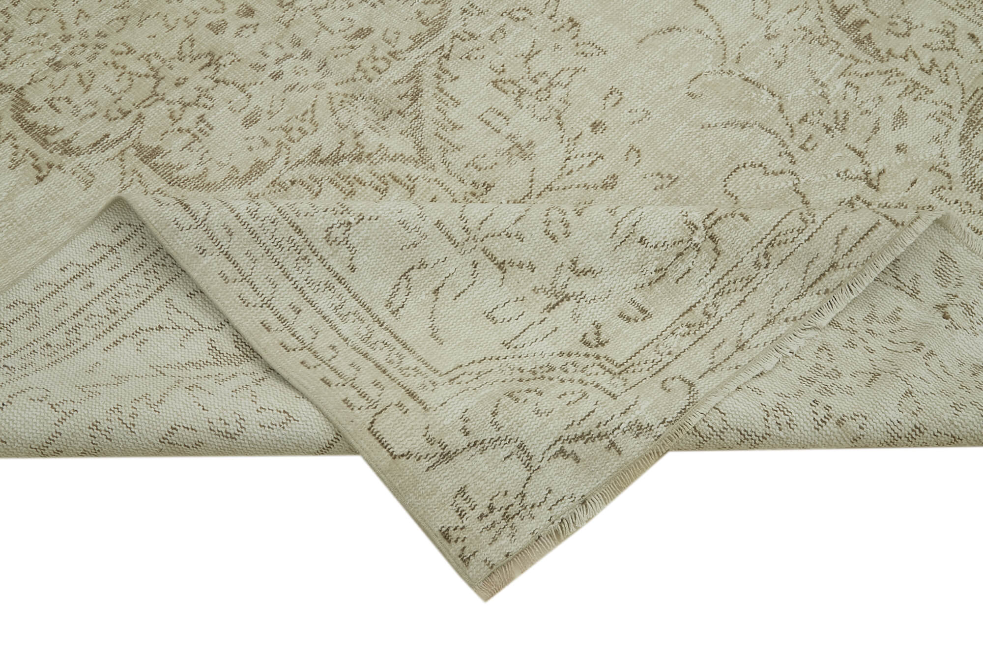 Vintage Bej Eskitme Pamuk Yün El Dokuma Halısı 174x288 Agacan