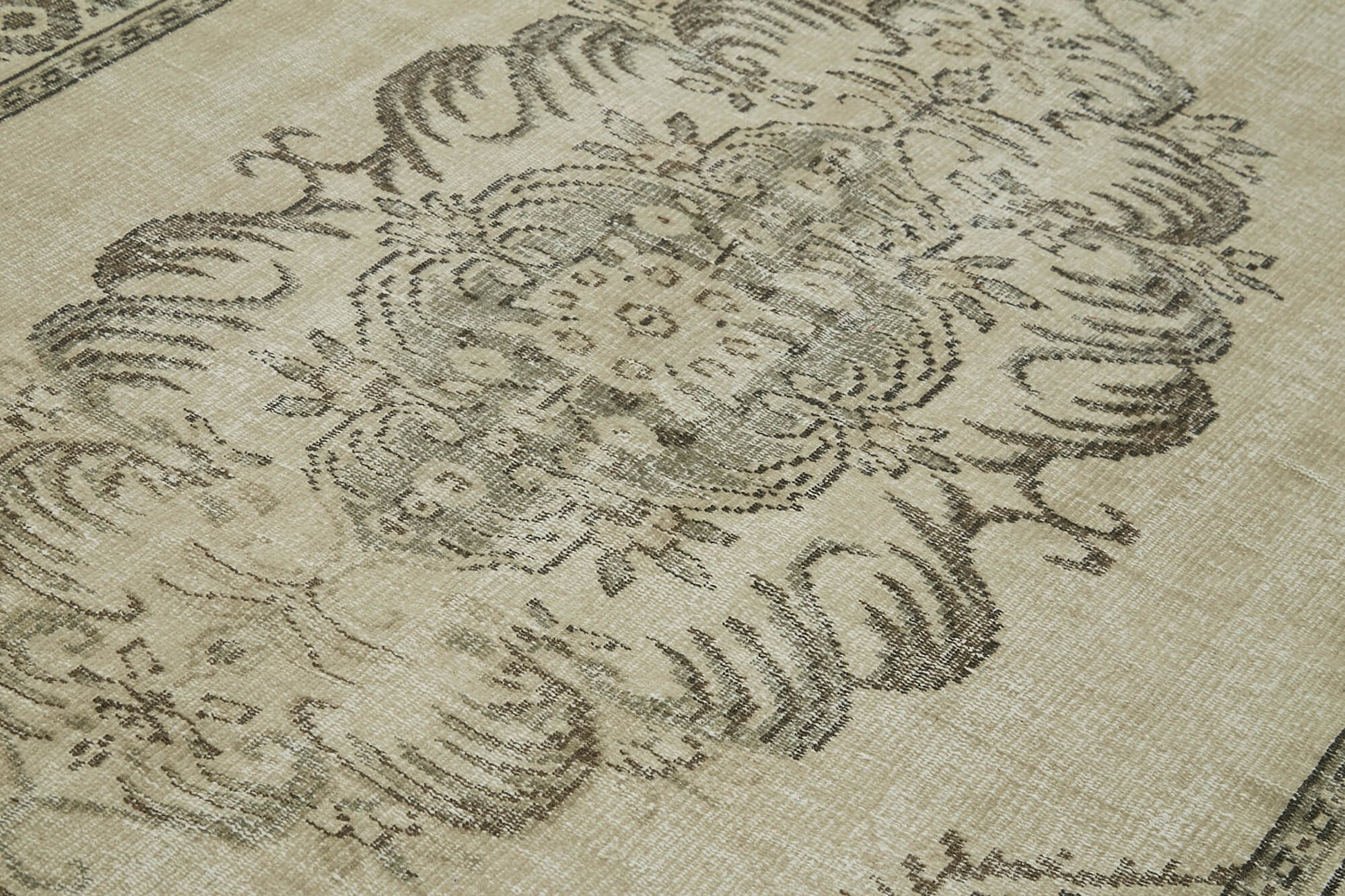 Vintage Bej Eskitme Pamuk Yün El Dokuma Halısı 168x282 Agacan