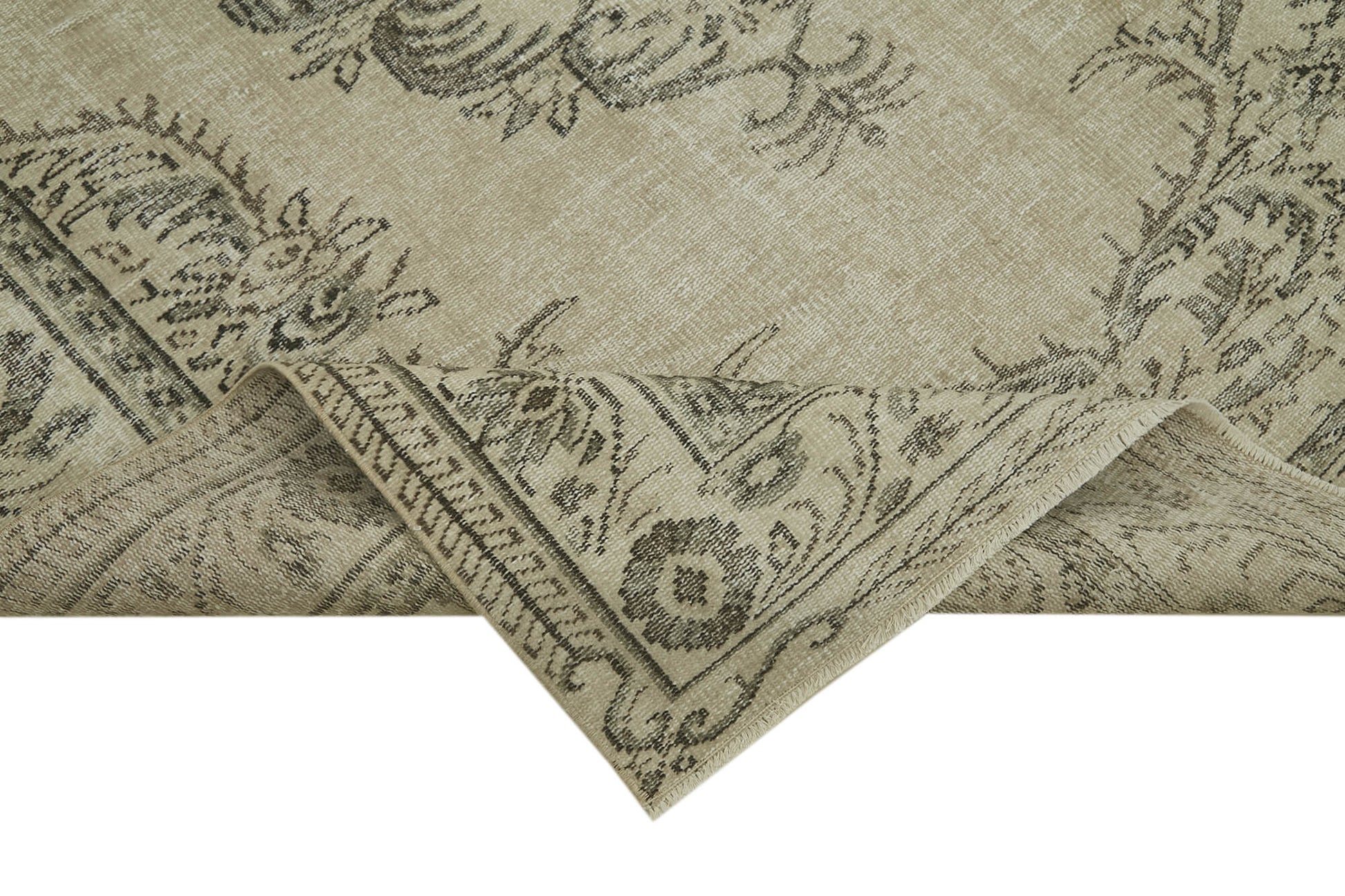 Vintage Bej Eskitme Pamuk Yün El Dokuma Halısı 168x282 Agacan