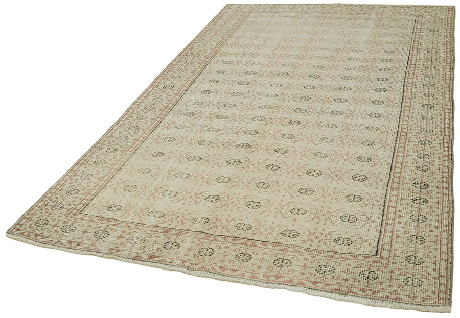 Vintage Bej Eskitme Pamuk Yün El Dokuma Halısı 157x273 Agacan