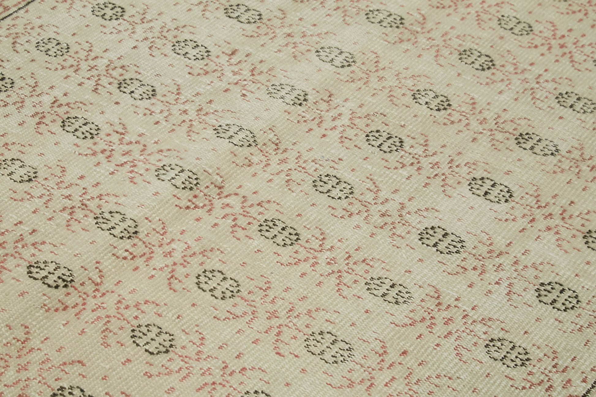 Vintage Bej Eskitme Pamuk Yün El Dokuma Halısı 157x273 Agacan