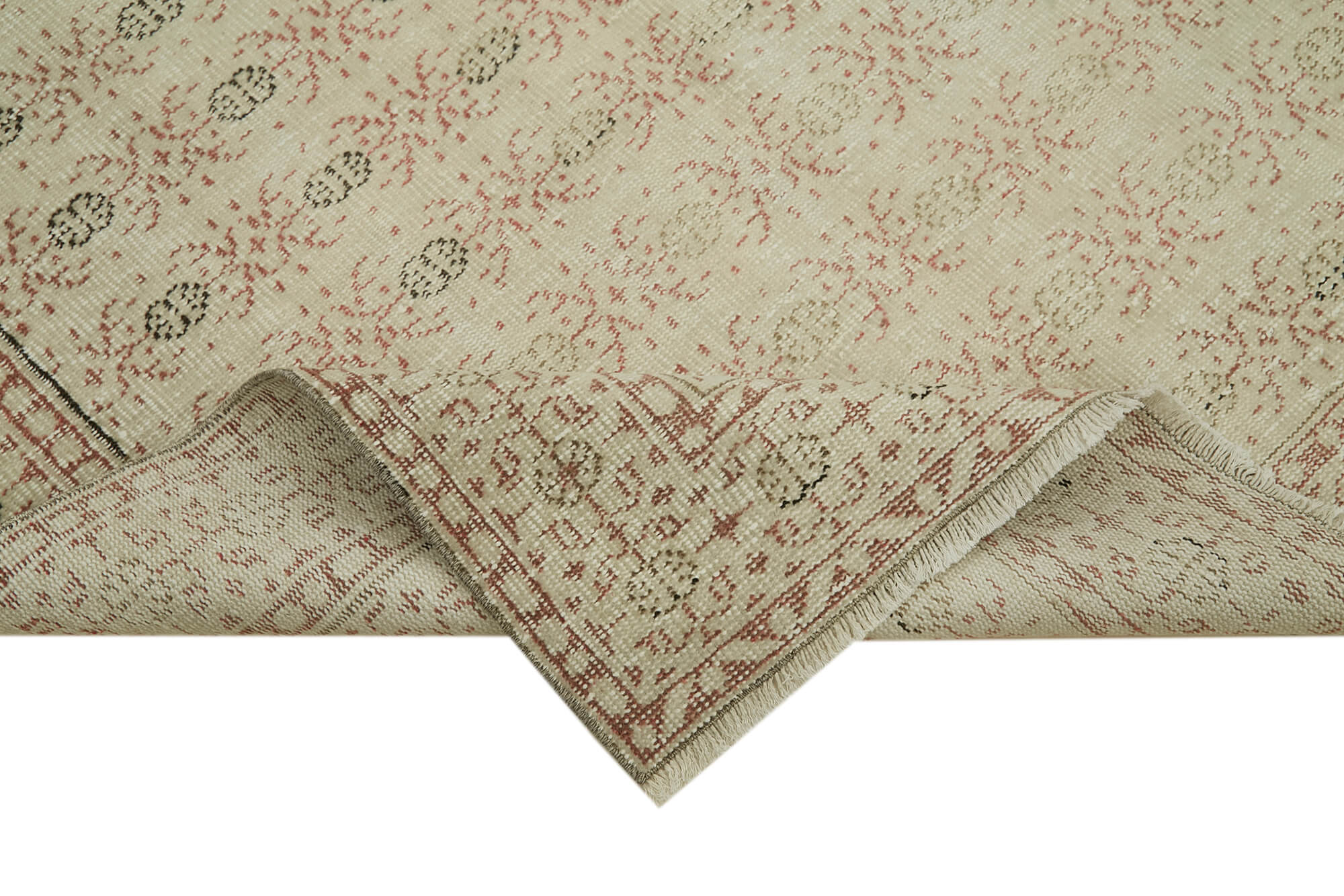 Vintage Bej Eskitme Pamuk Yün El Dokuma Halısı 157x273 Agacan