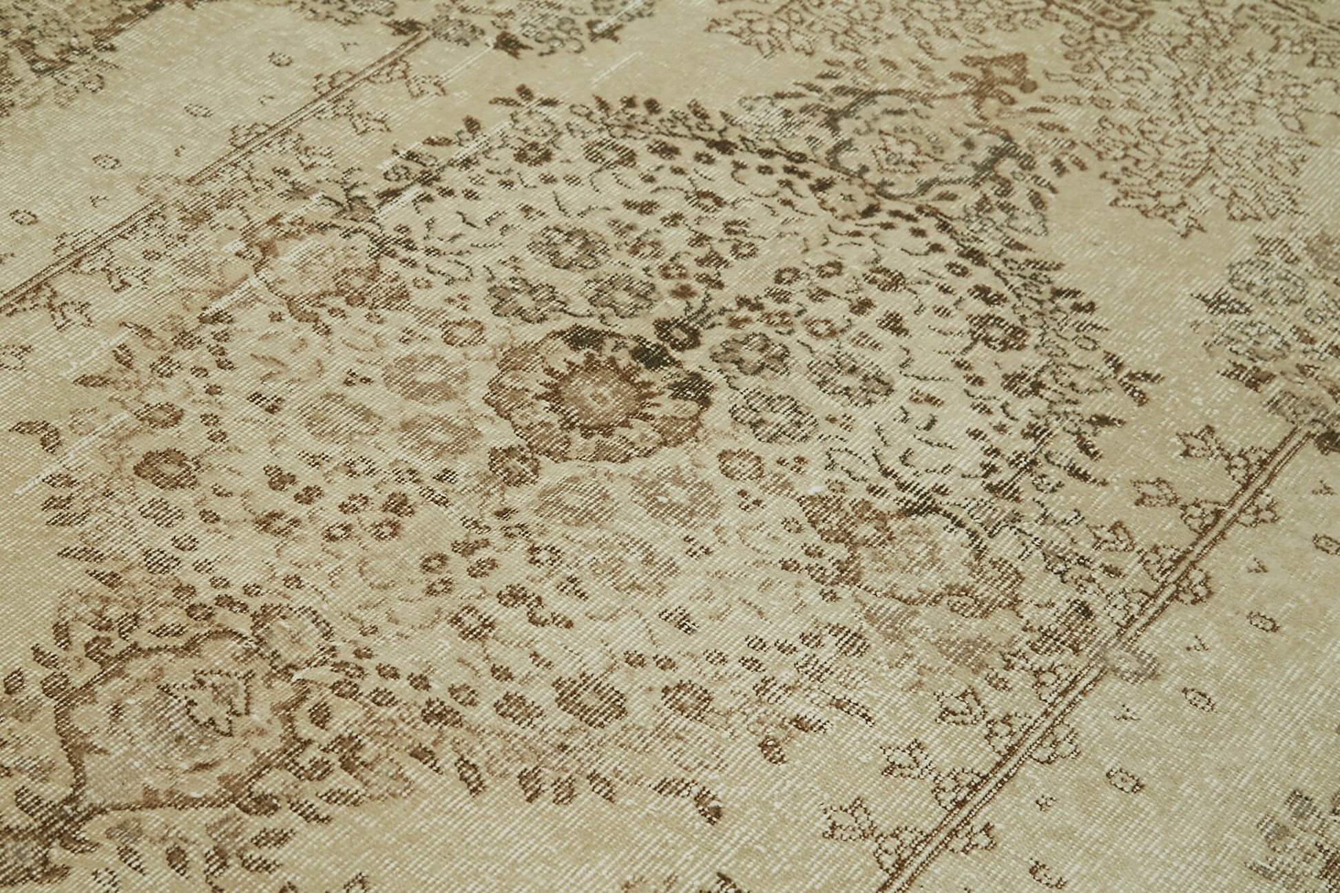 Vintage Bej Eskitme Pamuk Yün El Dokuma Halısı 159x259 Agacan