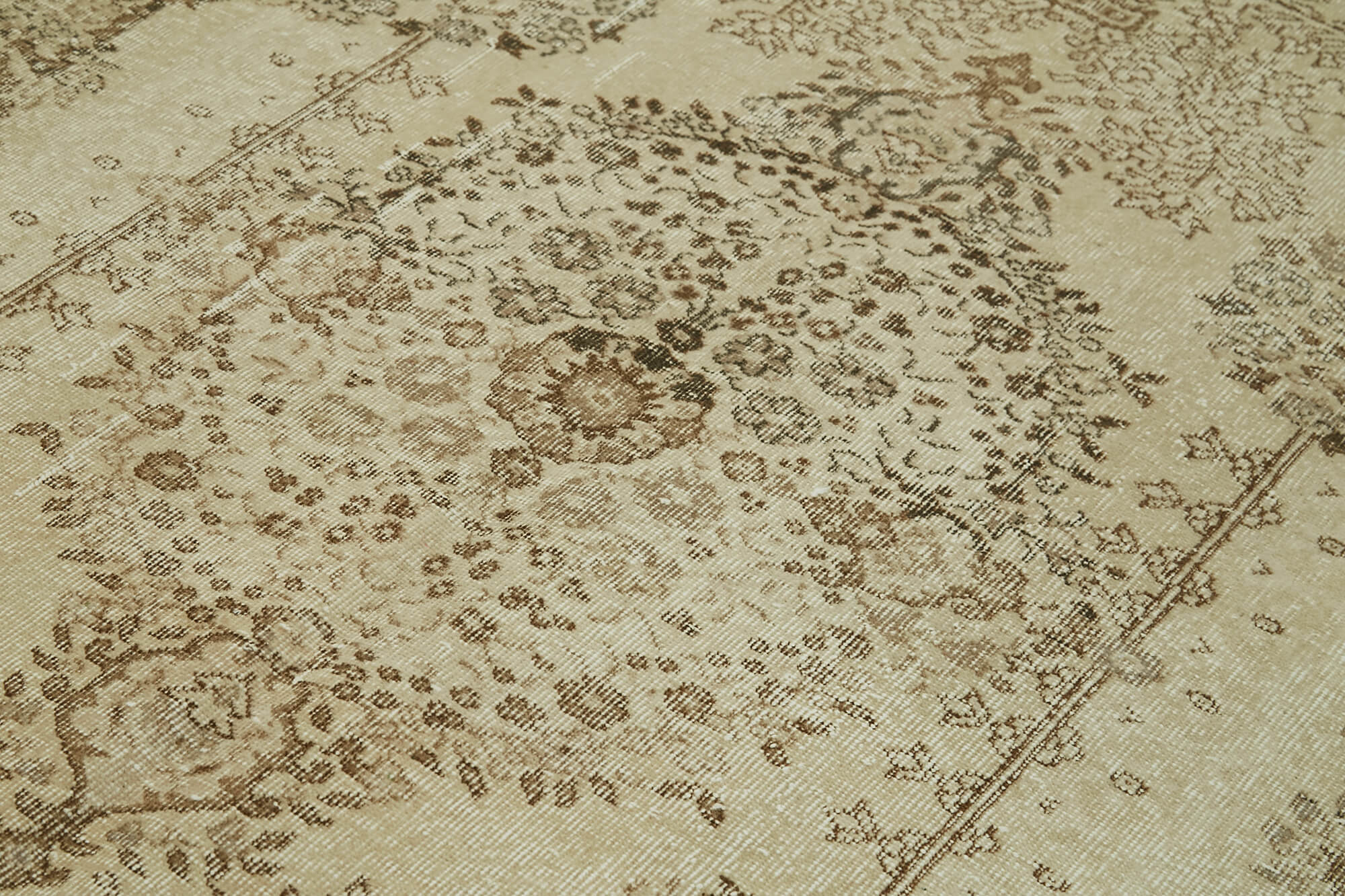 Vintage Bej Eskitme Pamuk Yün El Dokuma Halısı 159x259 Agacan