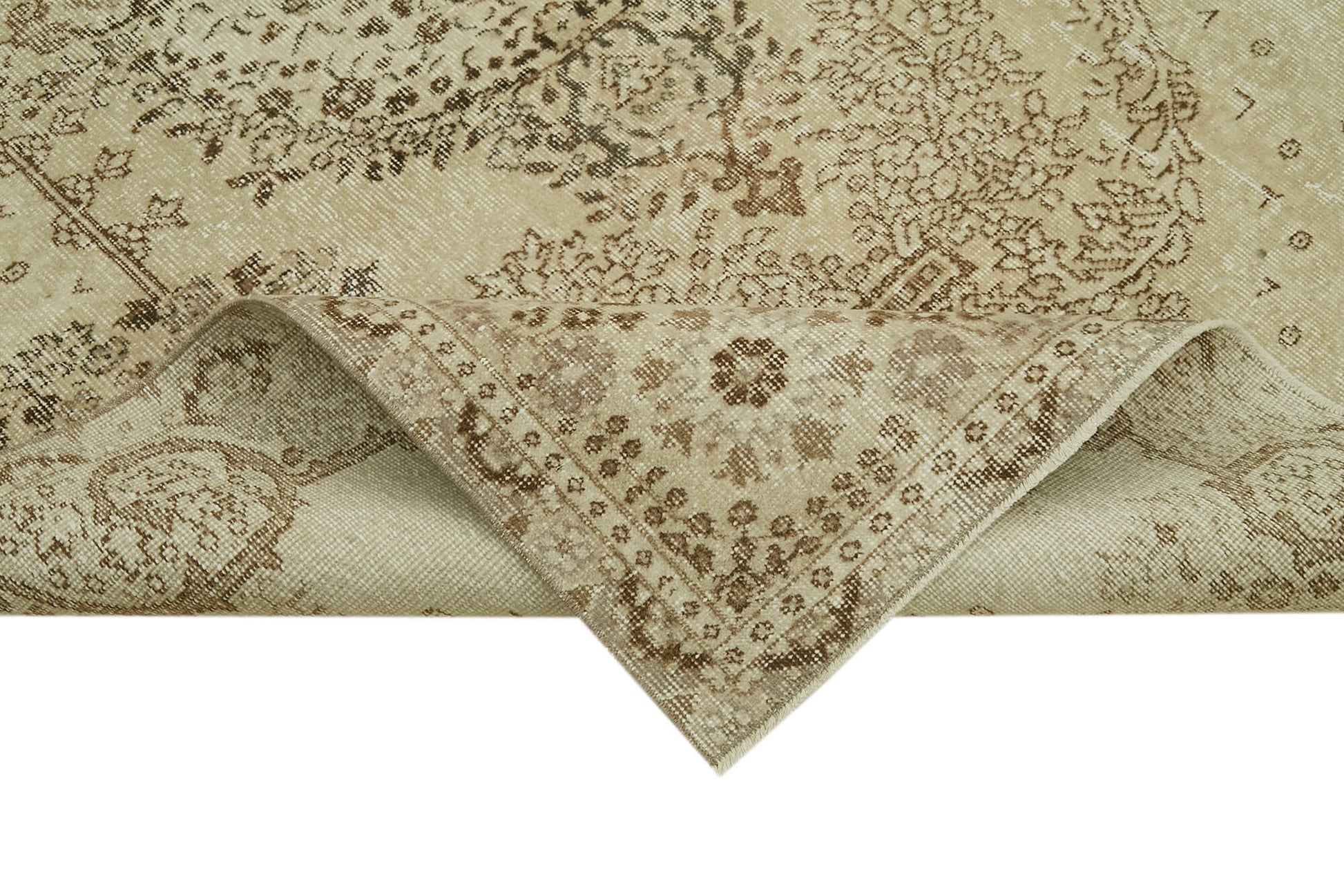 Vintage Bej Eskitme Pamuk Yün El Dokuma Halısı 159x259 Agacan