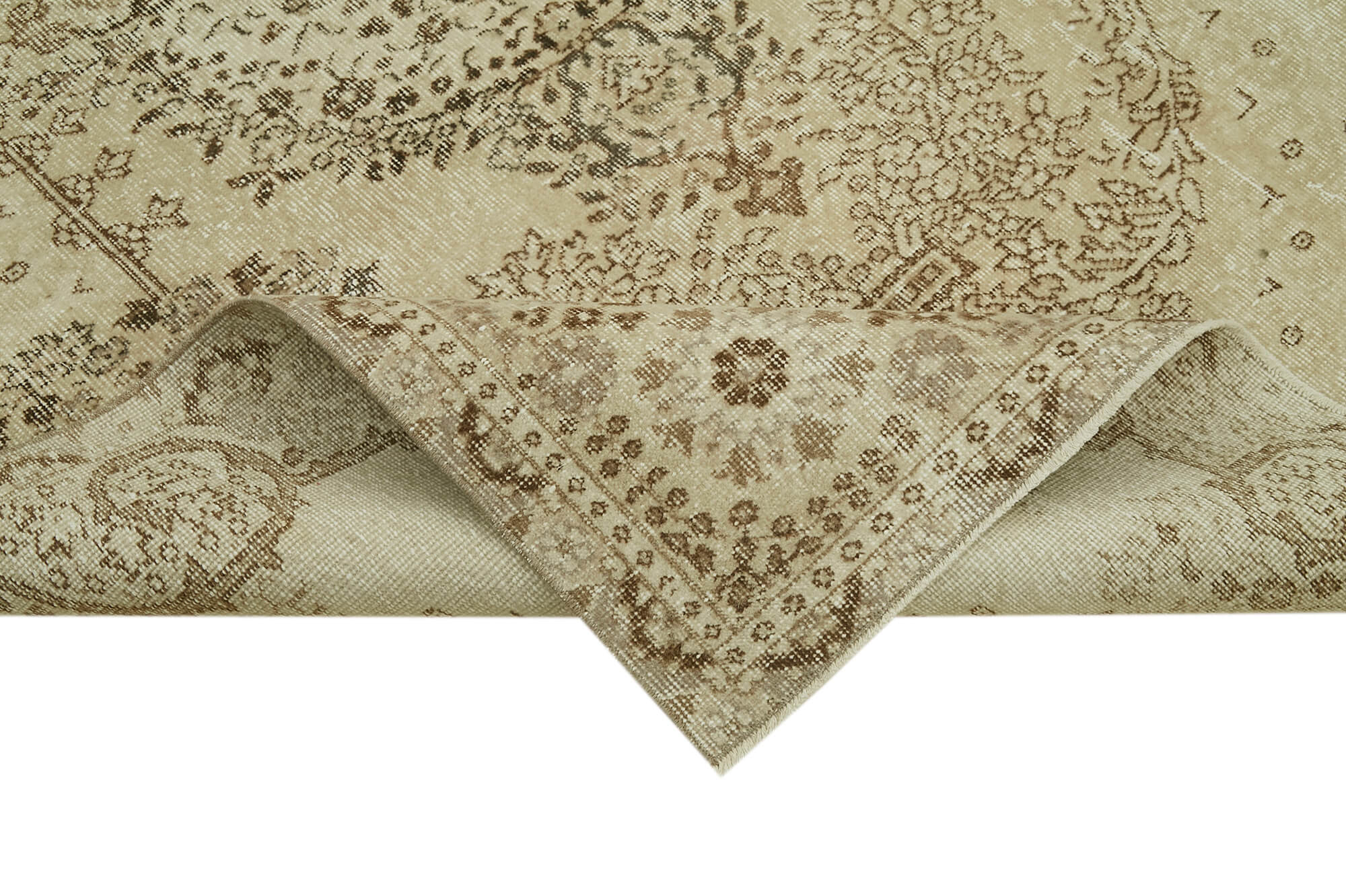 Vintage Bej Eskitme Pamuk Yün El Dokuma Halısı 159x259 Agacan