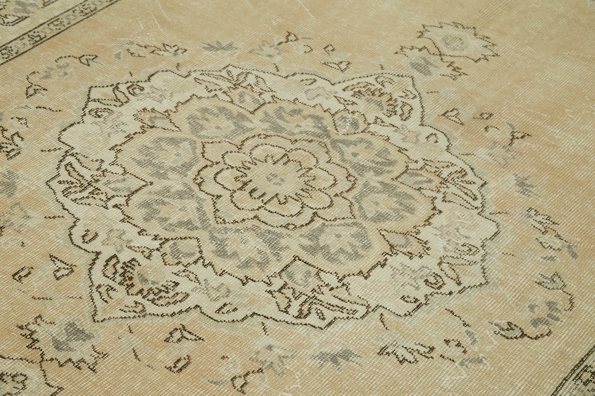 Vintage Bej Eskitme Pamuk Yün El Dokuma Halısı 172x262 Agacan