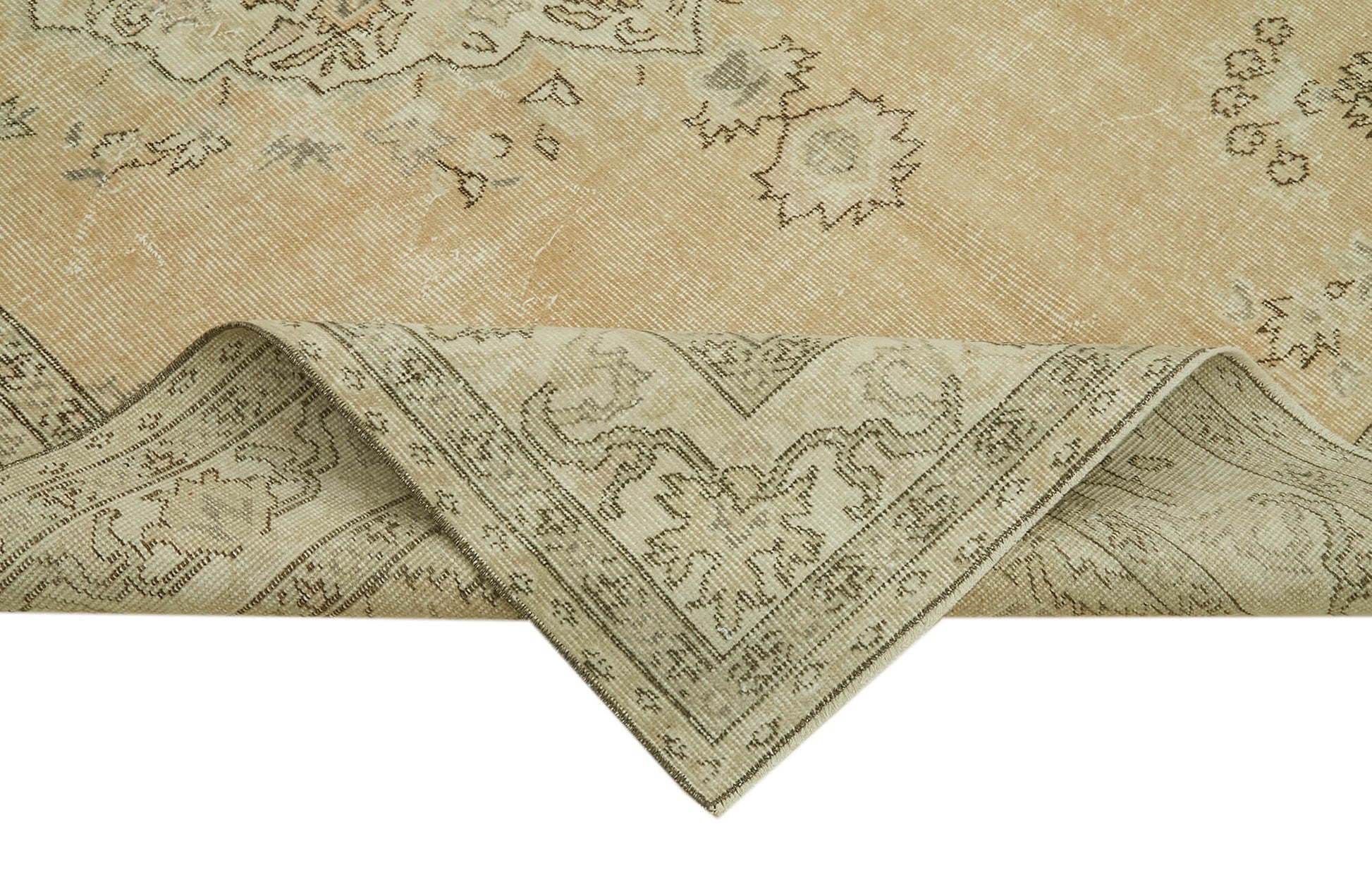 Vintage Bej Eskitme Pamuk Yün El Dokuma Halısı 172x262 Agacan