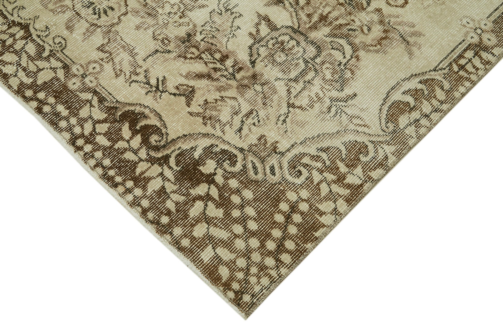 Vintage Bej Eskitme Pamuk Yün El Dokuma Halısı 157x288 Agacan