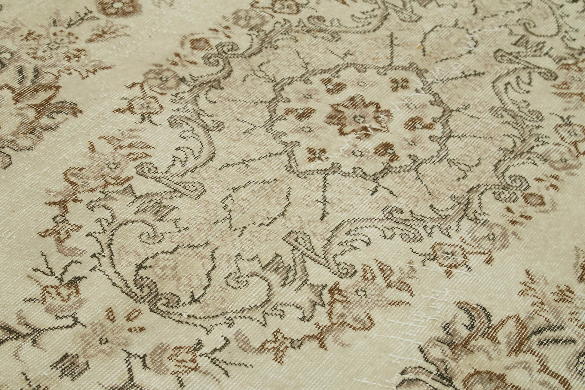 Vintage Bej Eskitme Pamuk Yün El Dokuma Halısı 157x288 Agacan