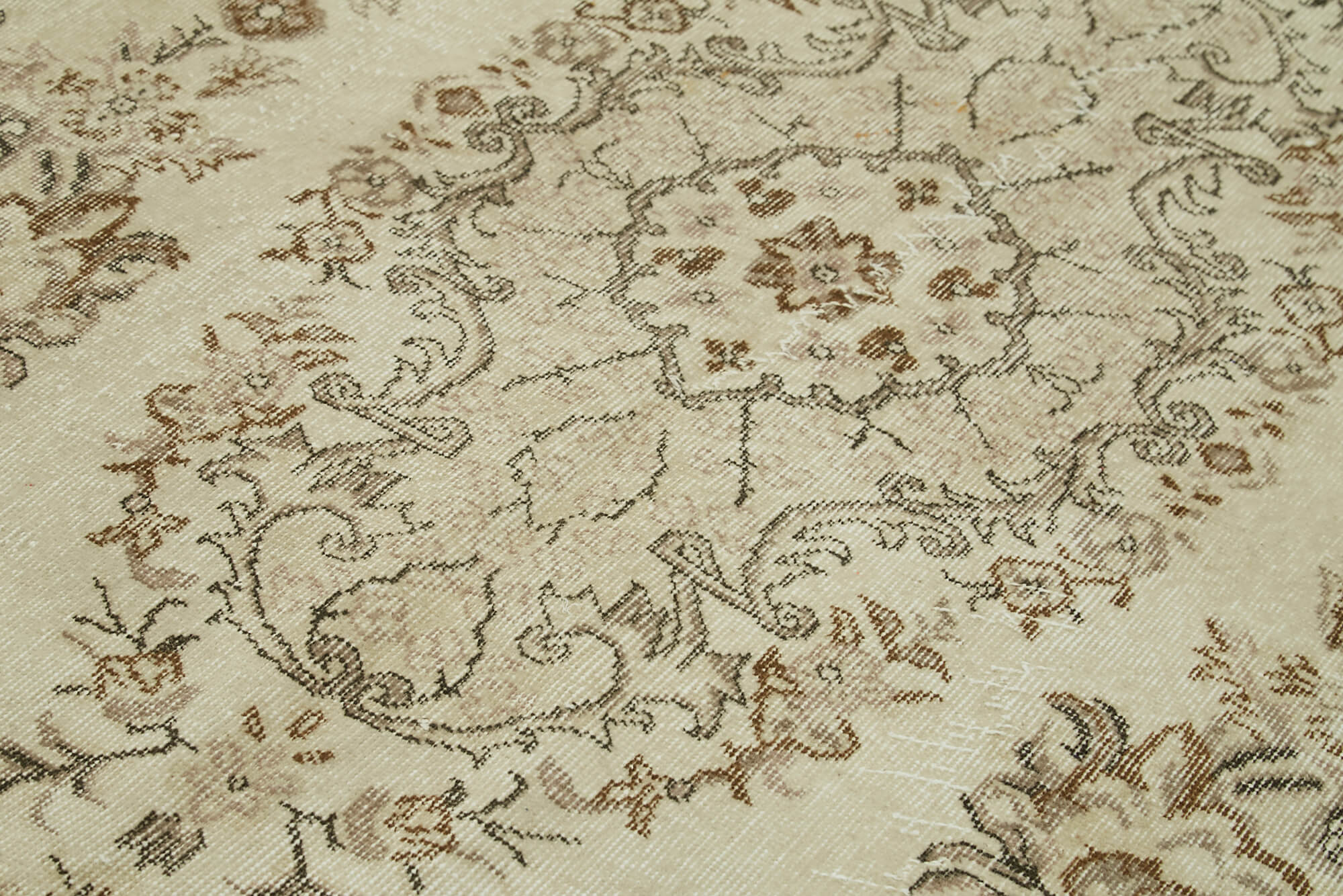 Vintage Bej Eskitme Pamuk Yün El Dokuma Halısı 157x288 Agacan