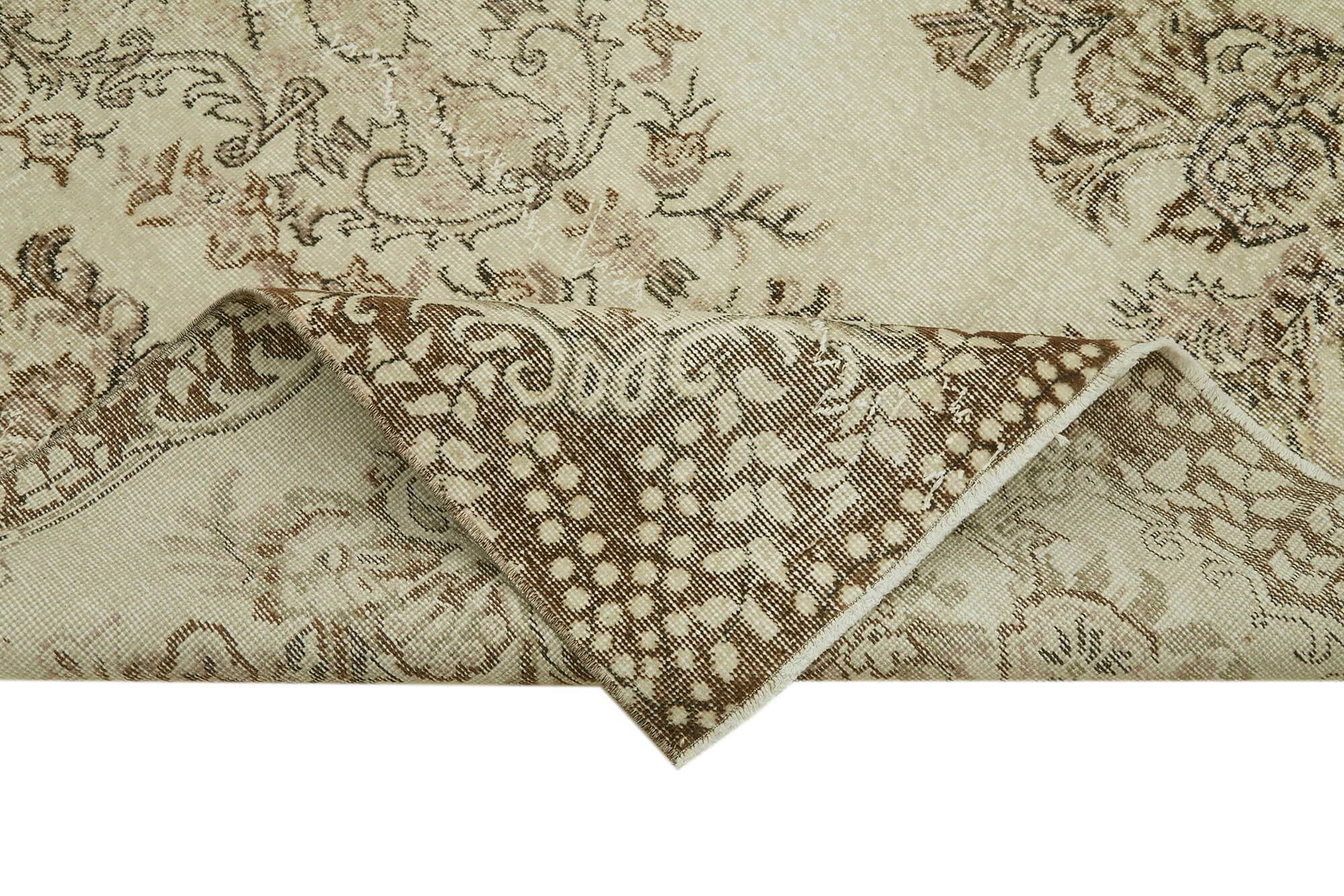 Vintage Bej Eskitme Pamuk Yün El Dokuma Halısı 157x288 Agacan