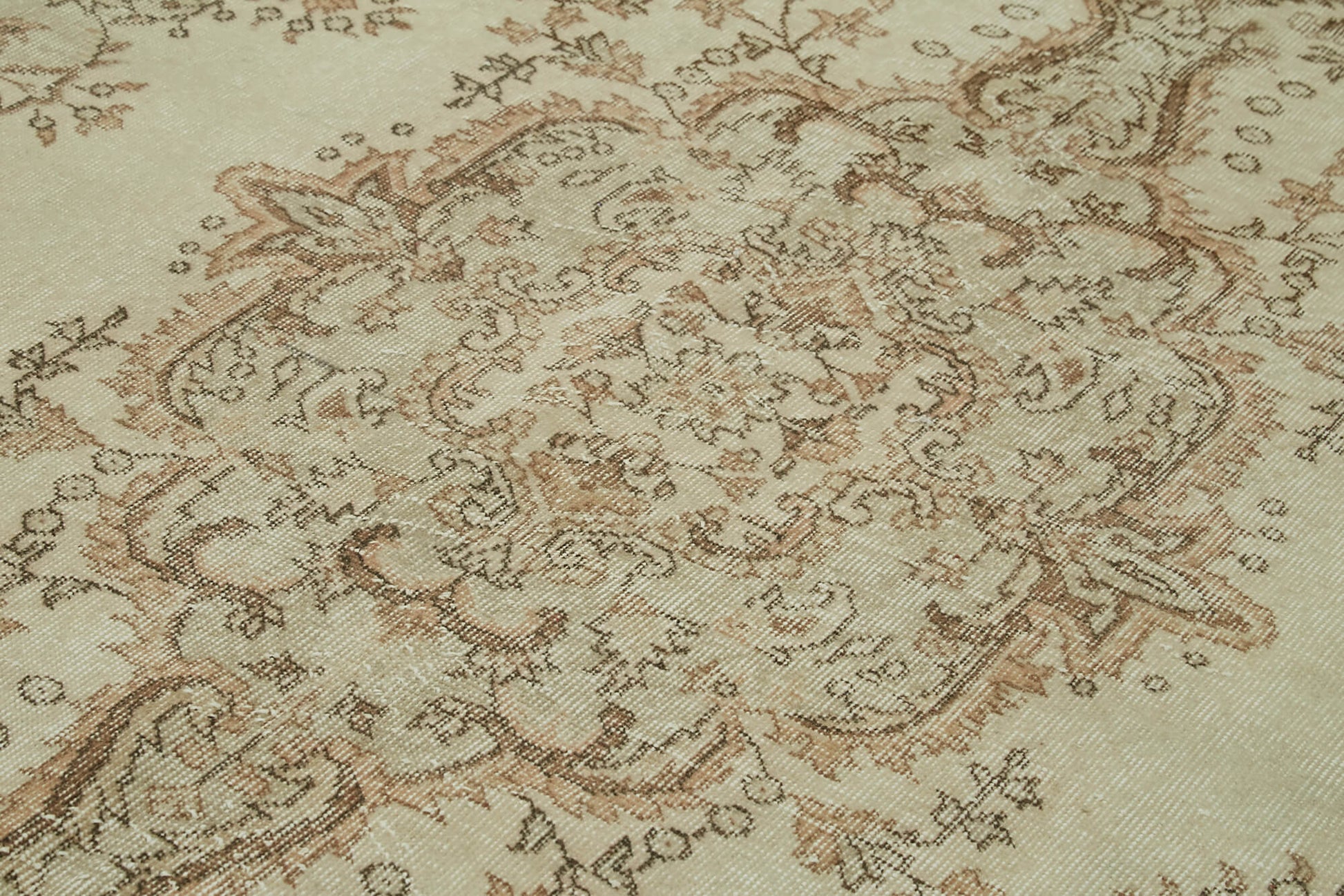 Vintage Bej Eskitme Pamuk Yün El Dokuma Halısı 168x298 Agacan