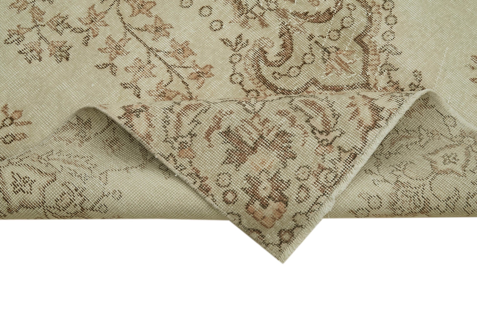 Vintage Bej Eskitme Pamuk Yün El Dokuma Halısı 168x298 Agacan