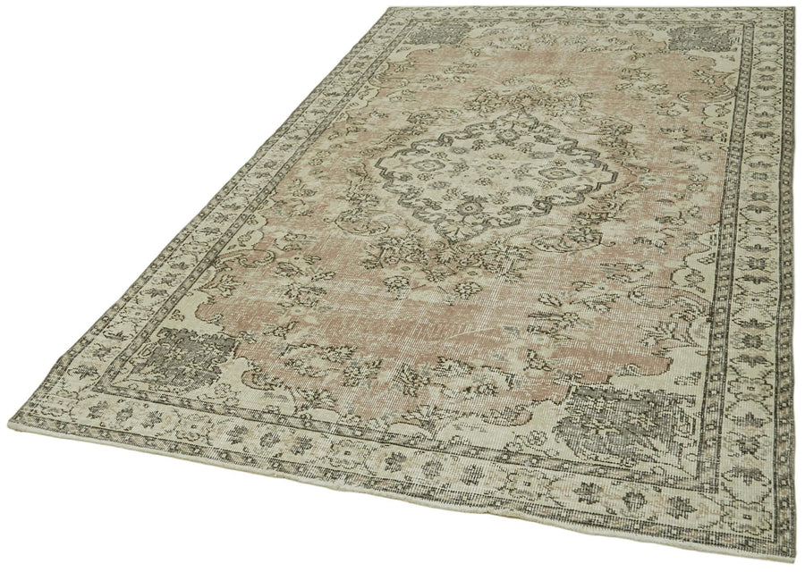 Vintage Bej Eskitme Pamuk Yün El Dokuma Halısı 158x256 Agacan