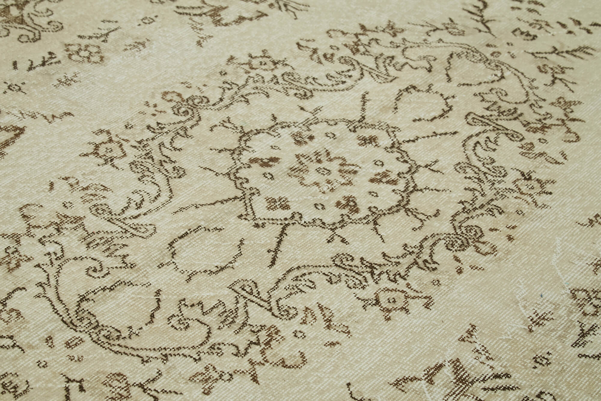 Vintage Bej Eskitme Pamuk Yün El Dokuma Halısı 175x289 Agacan