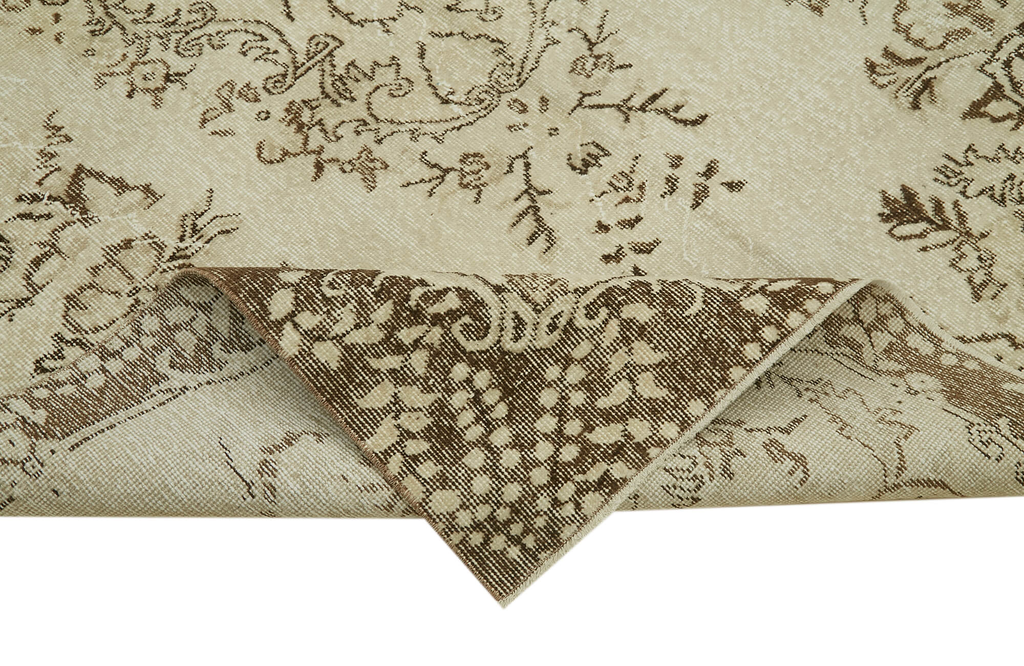 Vintage Bej Eskitme Pamuk Yün El Dokuma Halısı 175x289 Agacan