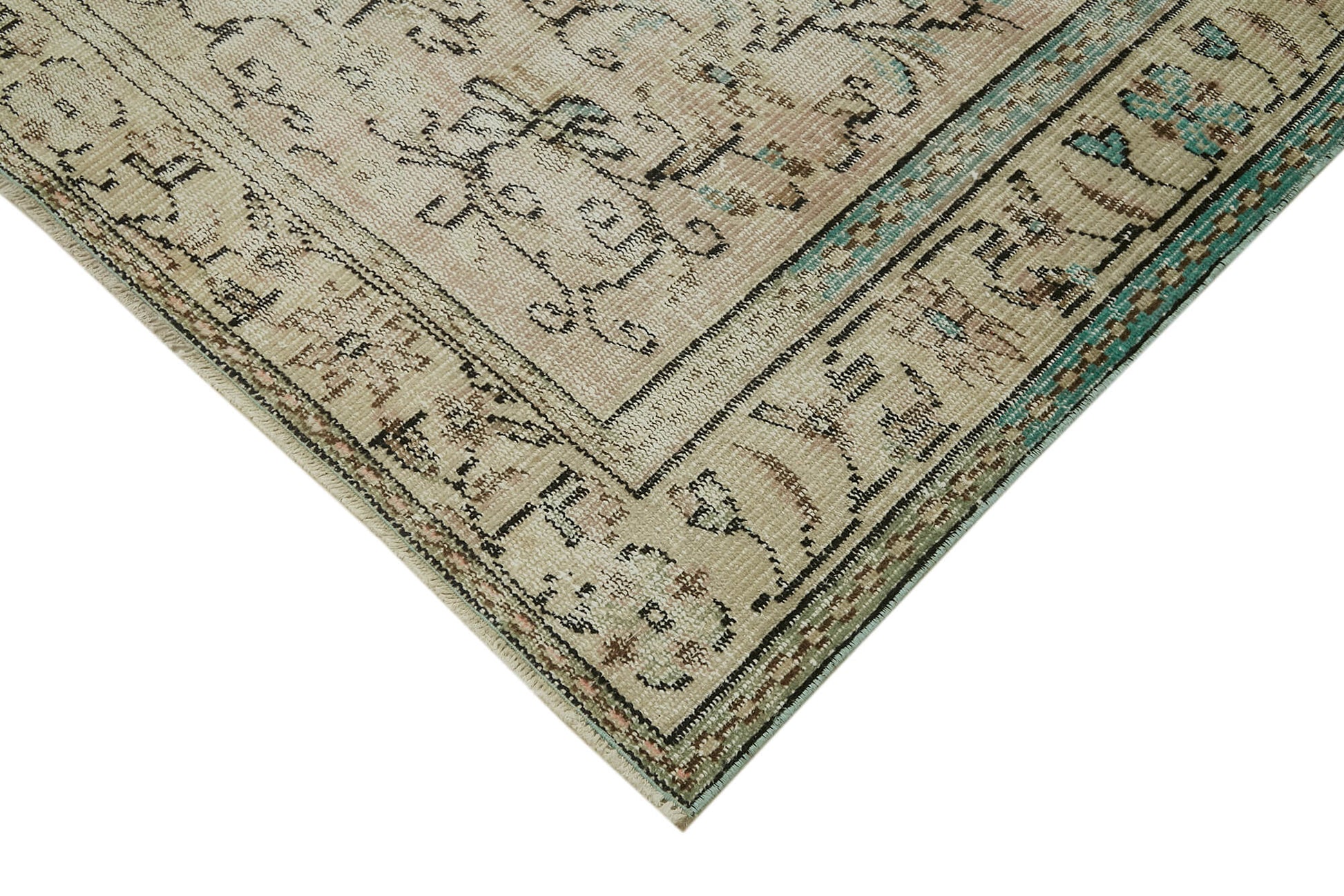 Vintage Bej Eskitme Pamuk Yün El Dokuma Halısı 166x277 Agacan