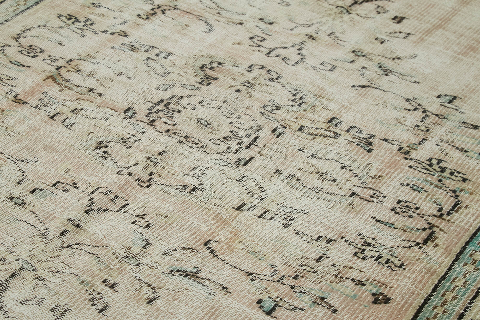 Vintage Bej Eskitme Pamuk Yün El Dokuma Halısı 166x277 Agacan