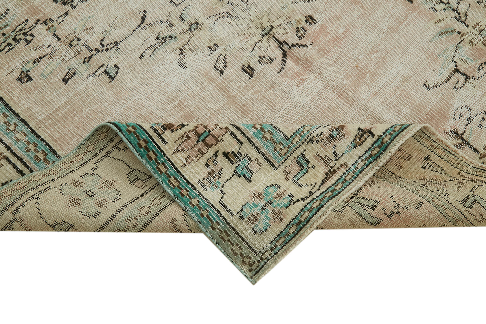 Vintage Bej Eskitme Pamuk Yün El Dokuma Halısı 166x277 Agacan