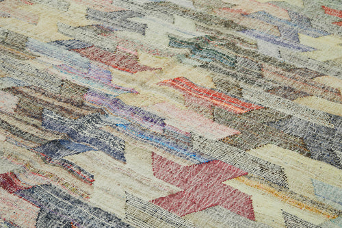 Scrap Bej Geometrik Pamuk Yün El Dokuma Halısı 308x421 Agacan